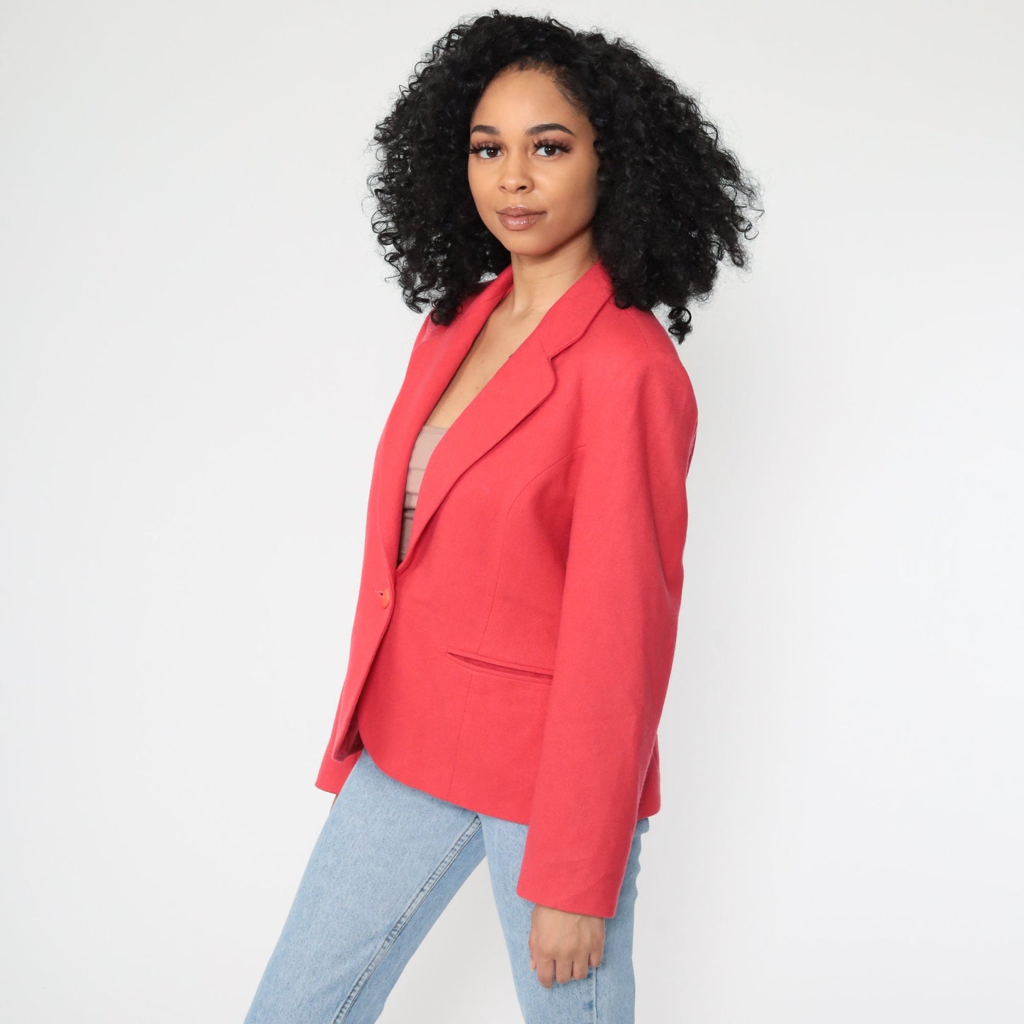 80s Red Wool Blazer Tailored Jacket Medium