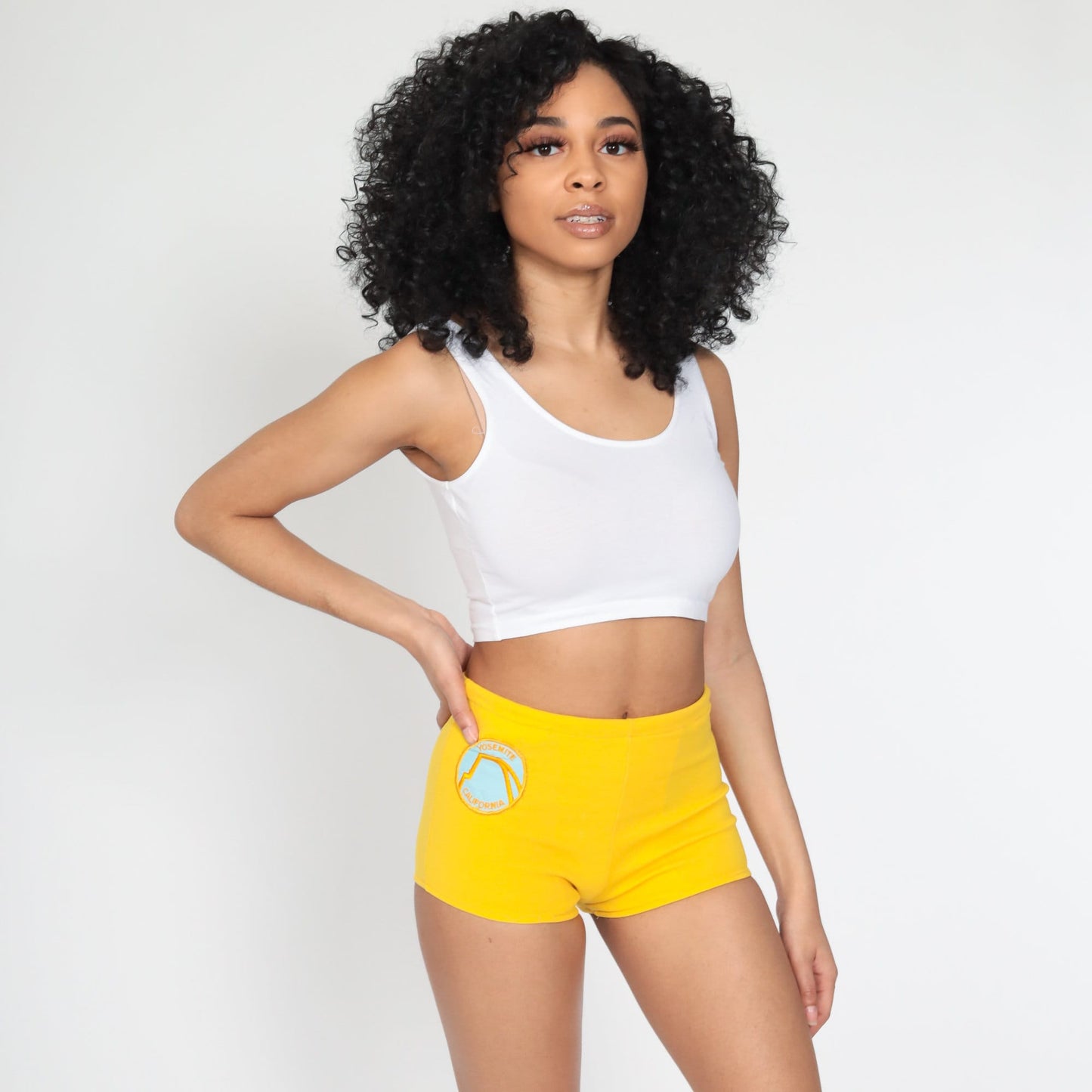 70s Yosemite California Patch High-Rise Shorts Yellow Extra Small