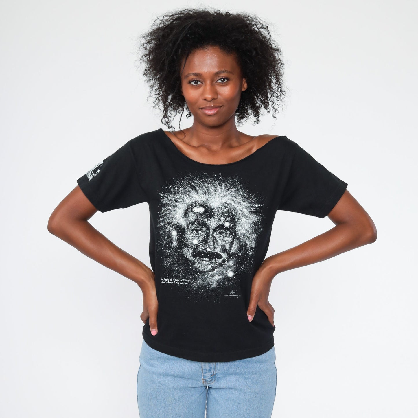 90s Albert Einstein Glow in the Dark Galaxy T-Shirt Black Small