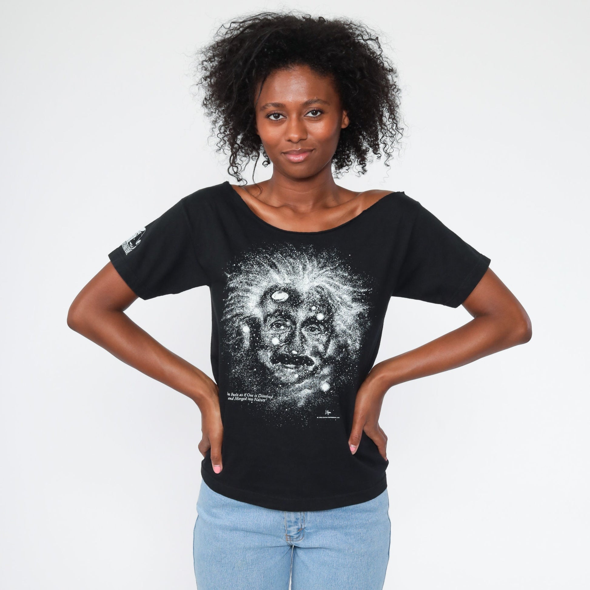 90s Albert Einstein Glow in the Dark Galaxy T-Shirt Black Small