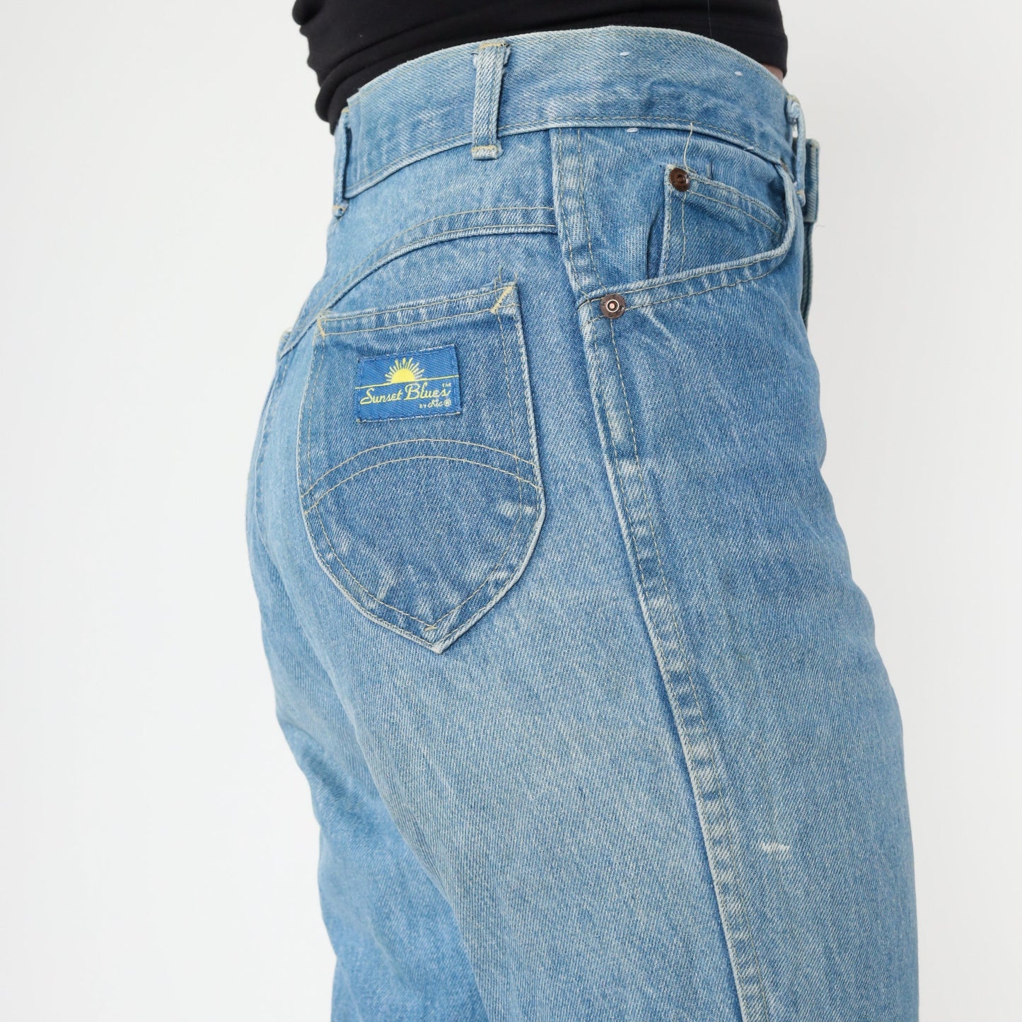70s Sunset Blues High Waisted Straight Leg Jeans Blue Denim Small