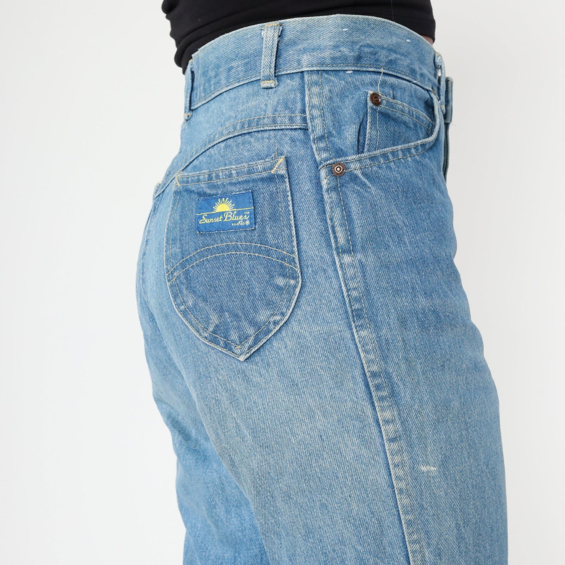 70s Sunset Blues High Waisted Straight Leg Jeans Blue Denim Small