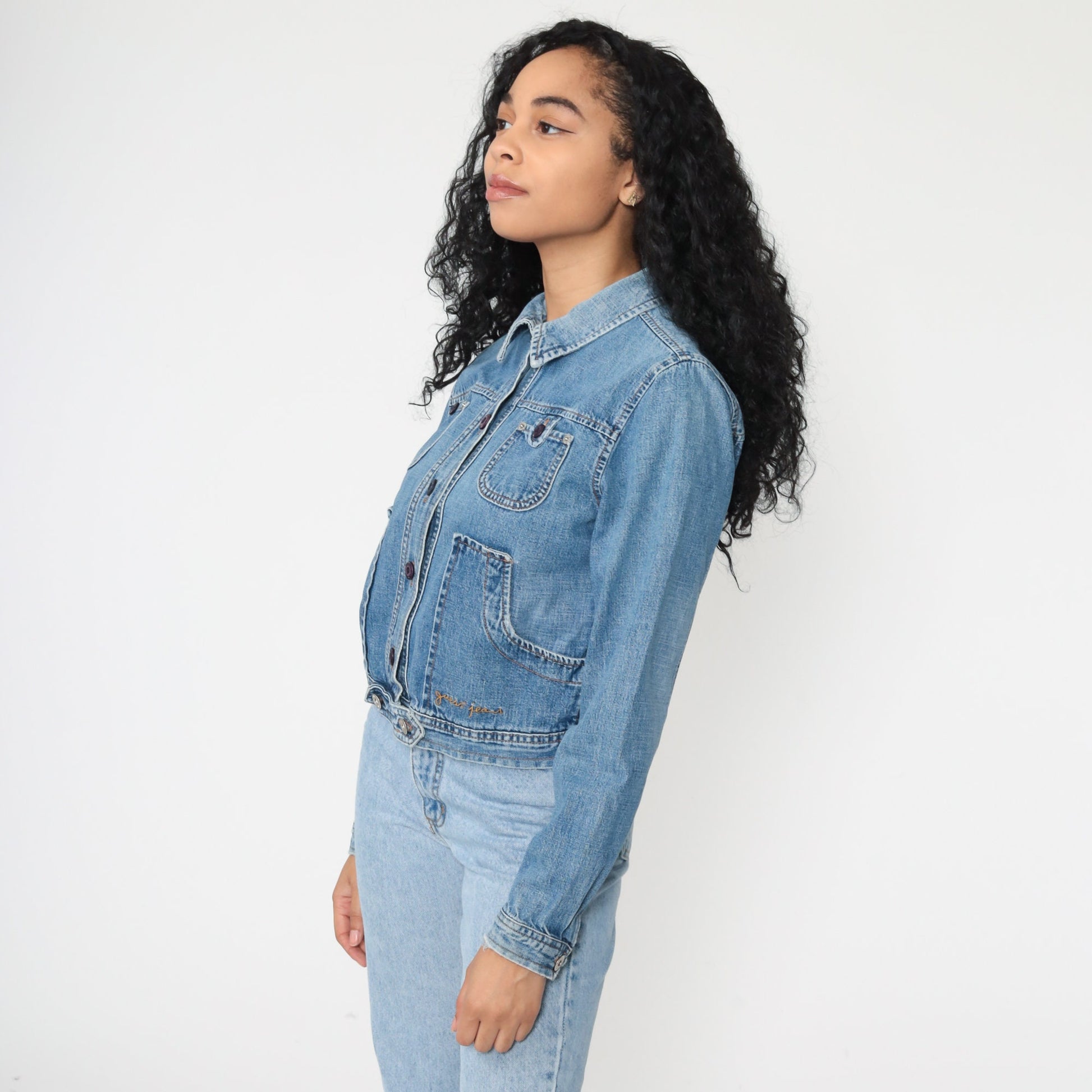 90s Guess Denim Jacket Blue Button-Up Trucker Small S