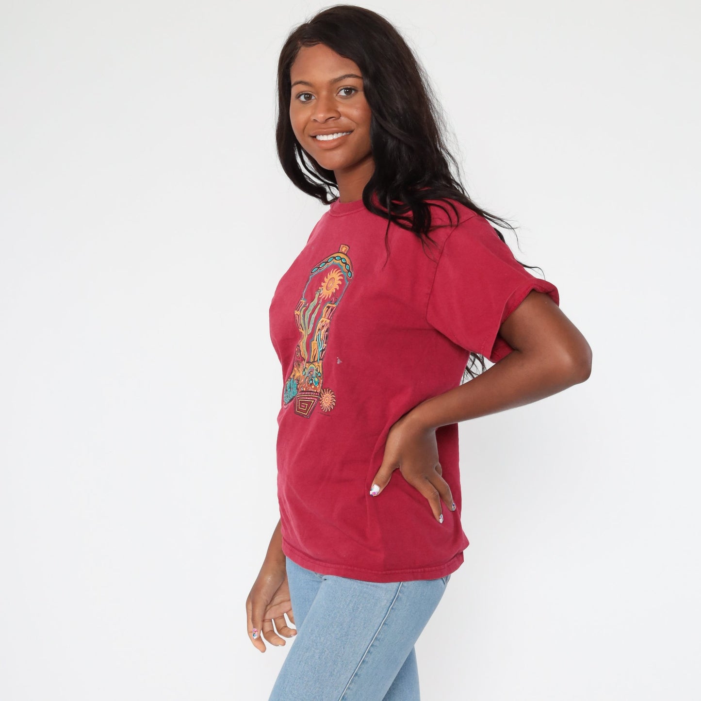 80s Cactus Cowboy Boot Desert Graphic T-Shirt Red Southwestern Medium