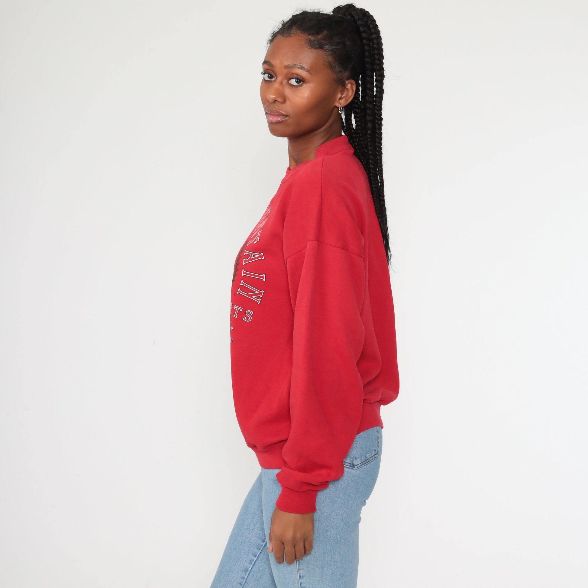 90s Bear Mountain New York Graphic Sweatshirt Crewneck Red Medium Large