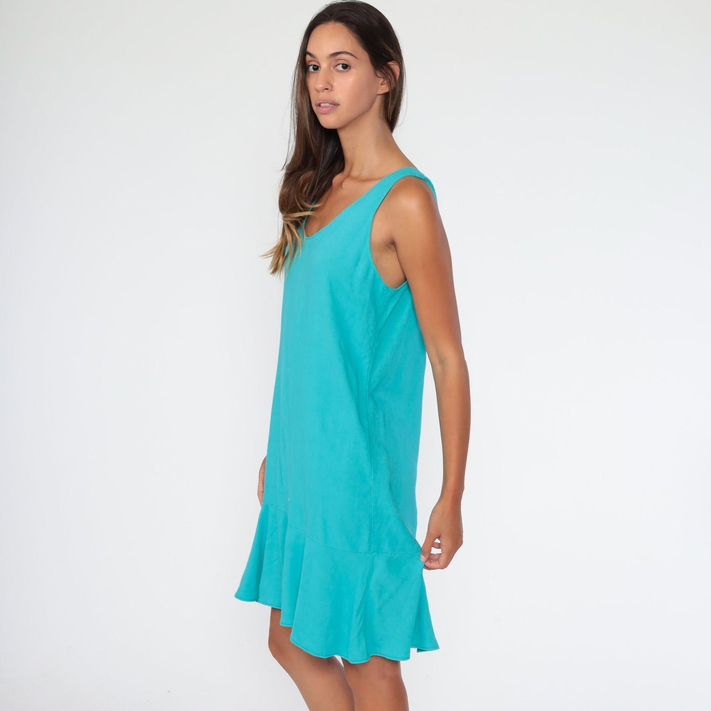 90s Turquoise Jumper Dress Mini Shift Sleeveless Medium