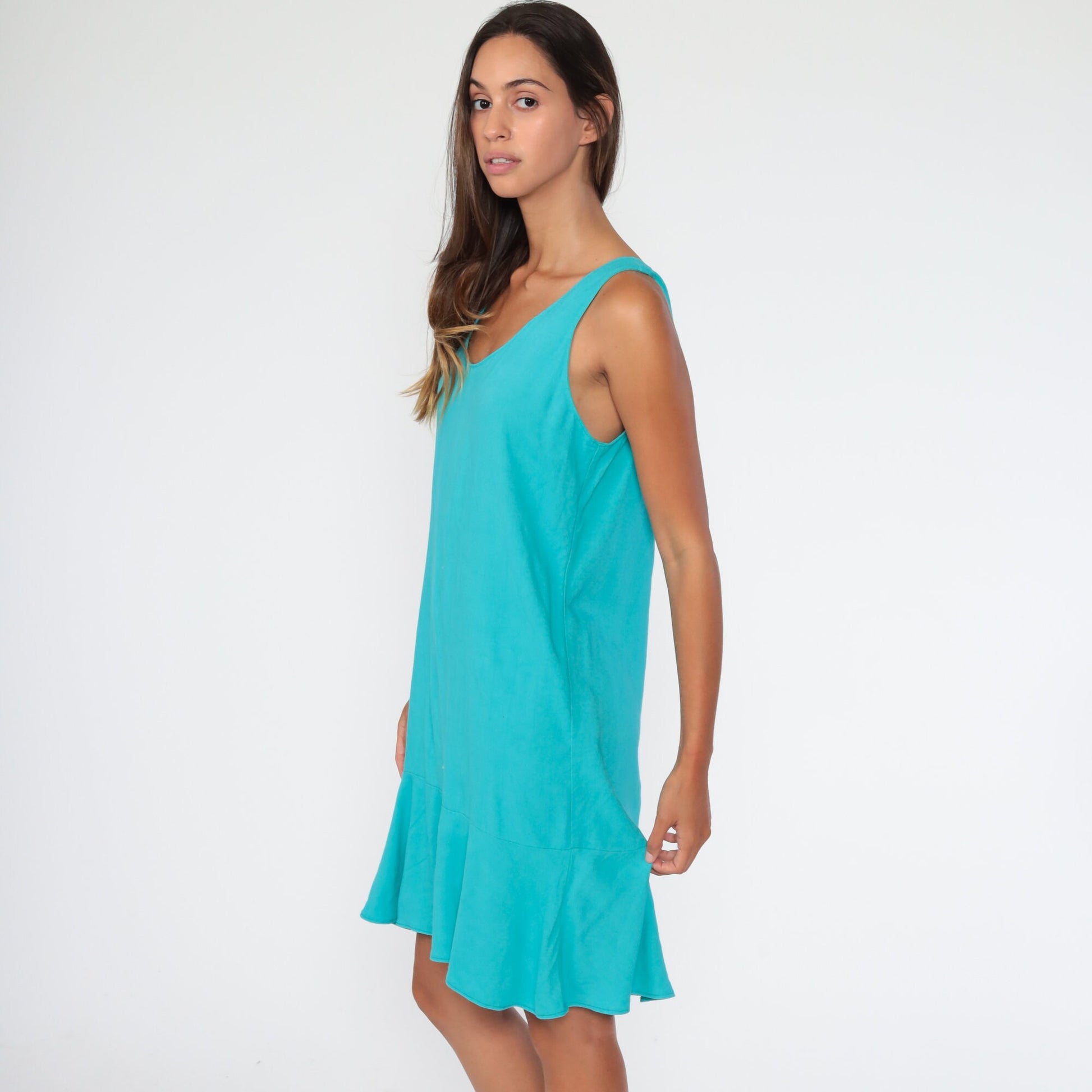 90s Turquoise Jumper Dress Mini Shift Sleeveless Medium