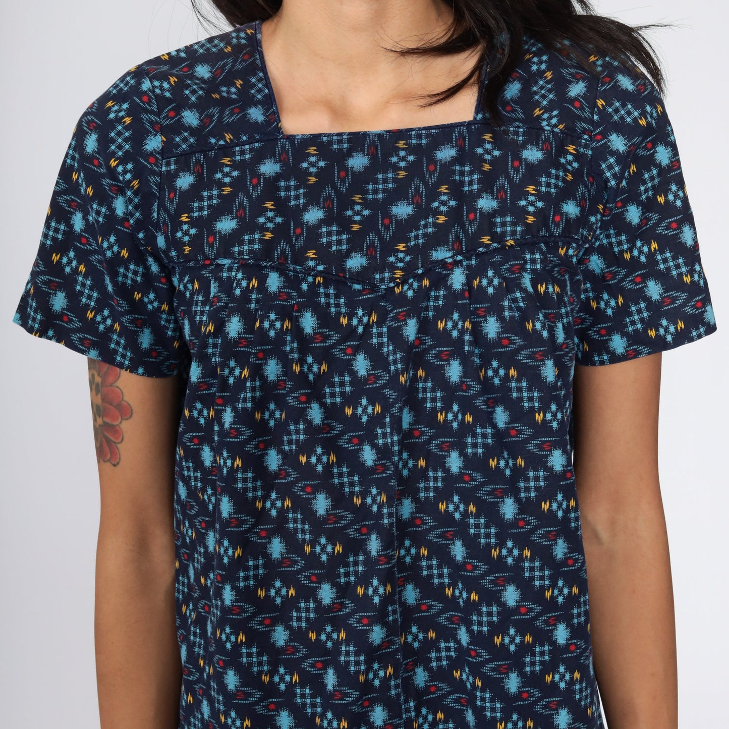 60s Mod Mini Dress Blue Checkered Shift Twiggy Small
