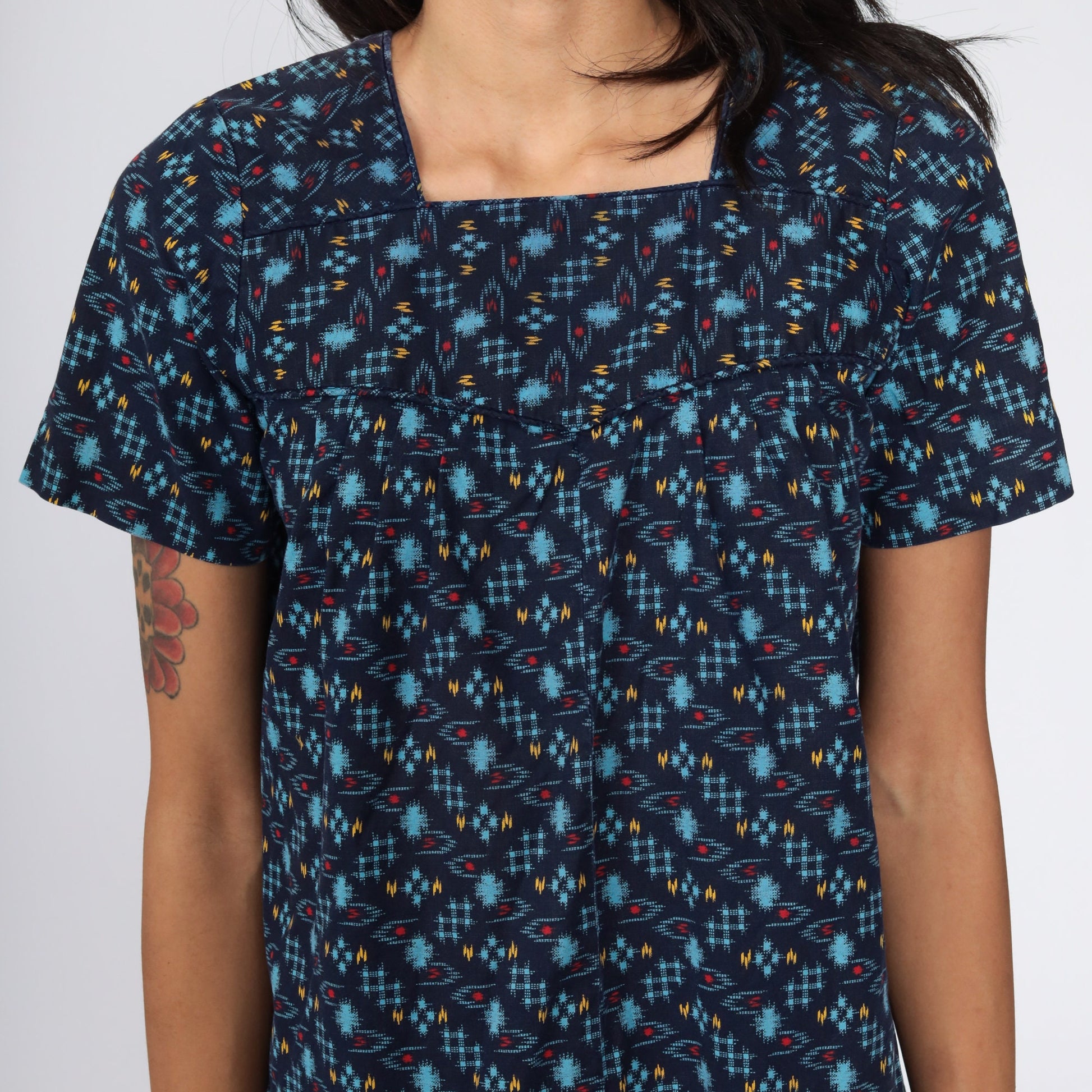 60s Mod Mini Dress Blue Checkered Shift Twiggy Small