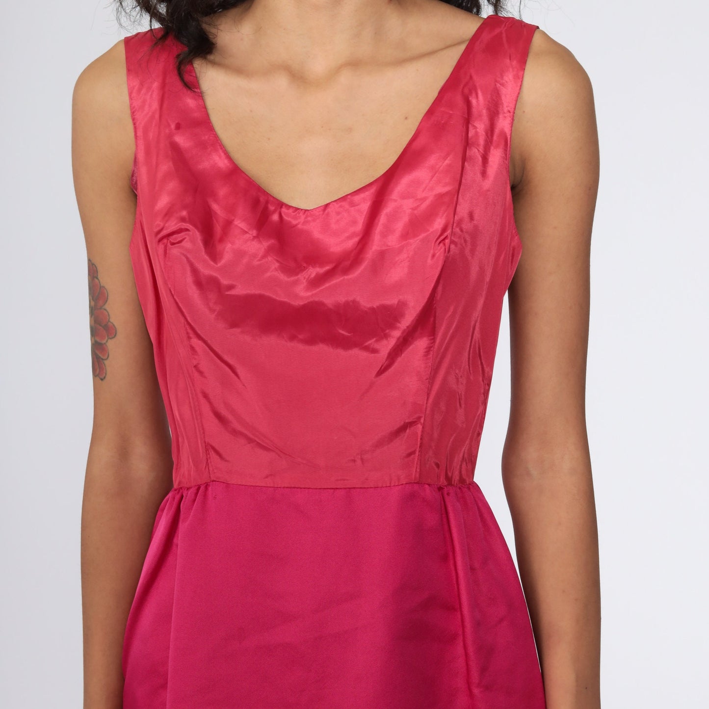 60s Pink Satin Mini Dress Sleeveless High Waist Cocktail Extra Small XS