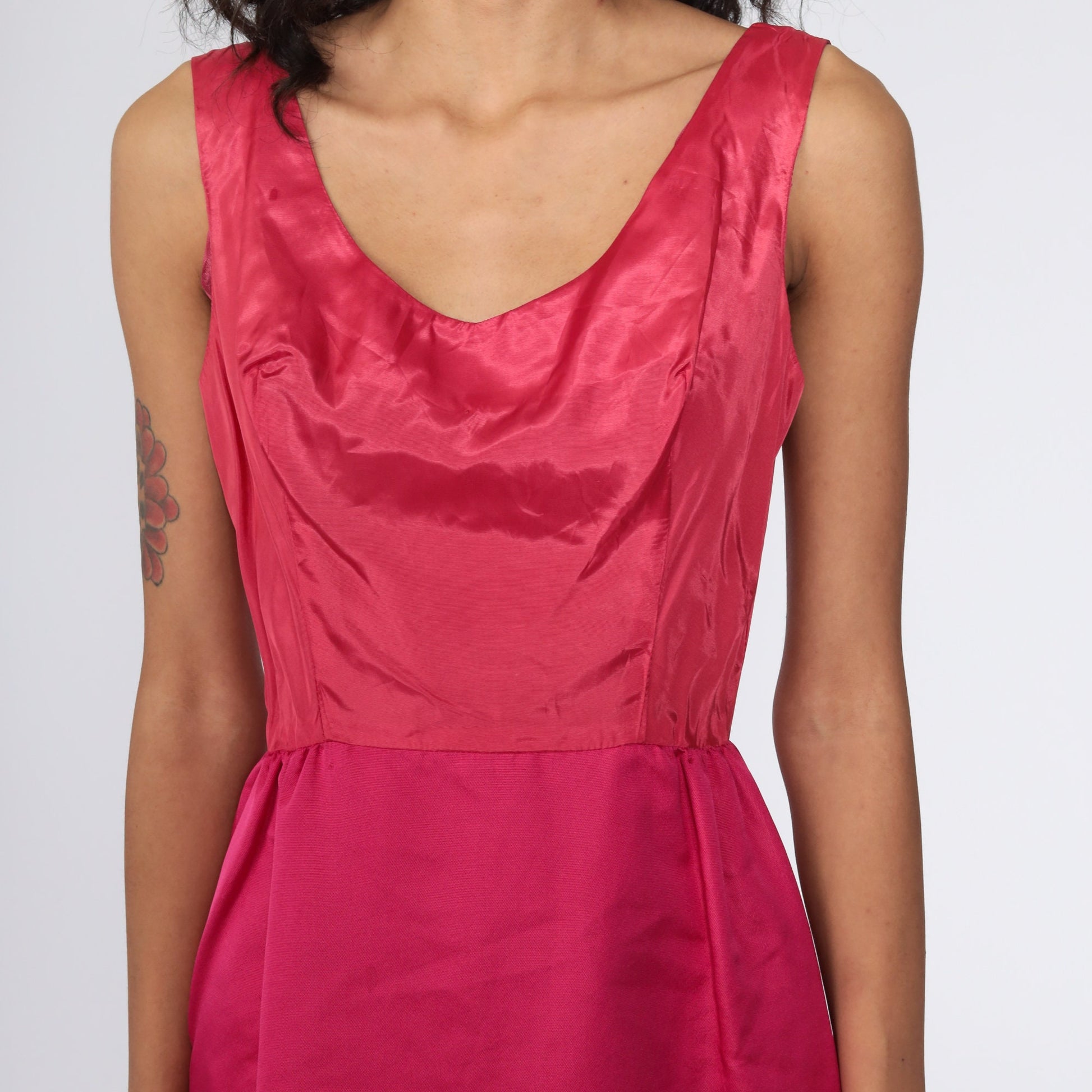 60s Pink Satin Mini Dress Sleeveless High Waist Cocktail Extra Small XS