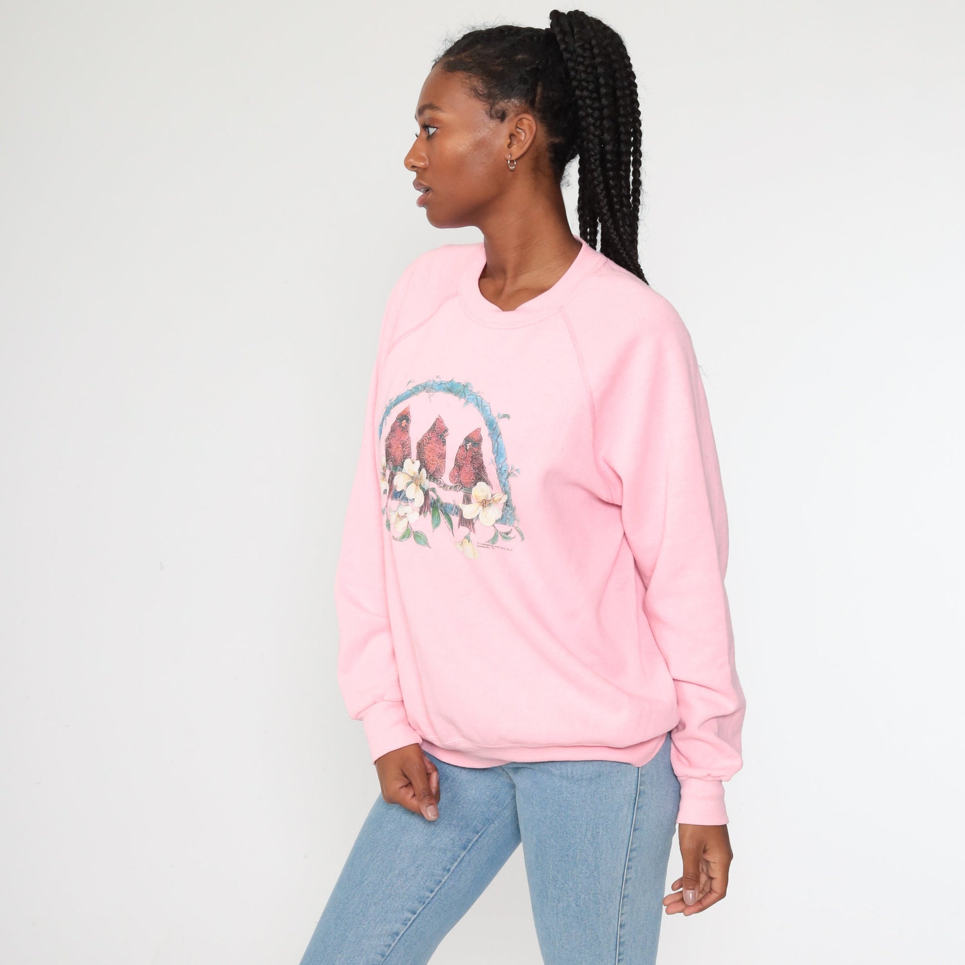 80s Cardinal Bird Graphic Sweatshirt Pink Crewneck Extra Large XXL
