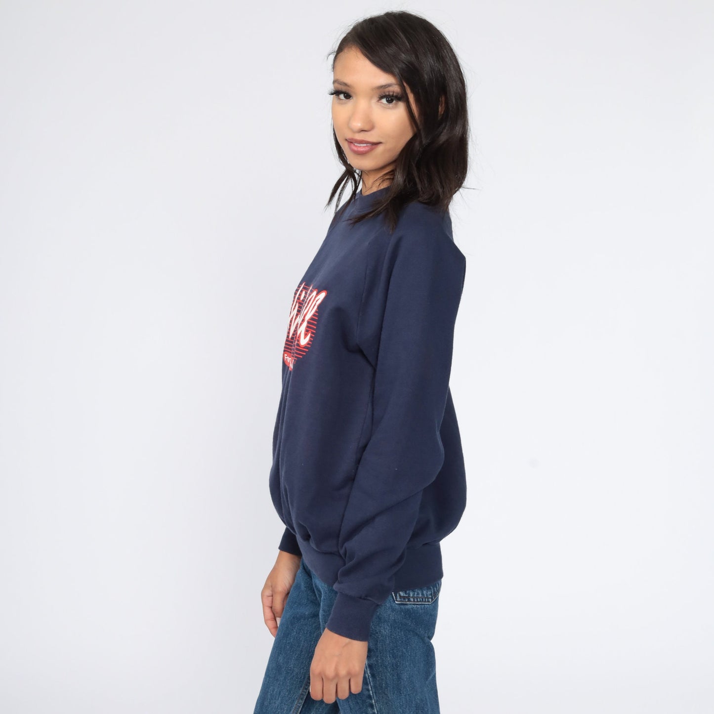 80s Atlanta Hey Y'all Georgia Raglan Sweatshirt Navy Graphic Crewneck Medium