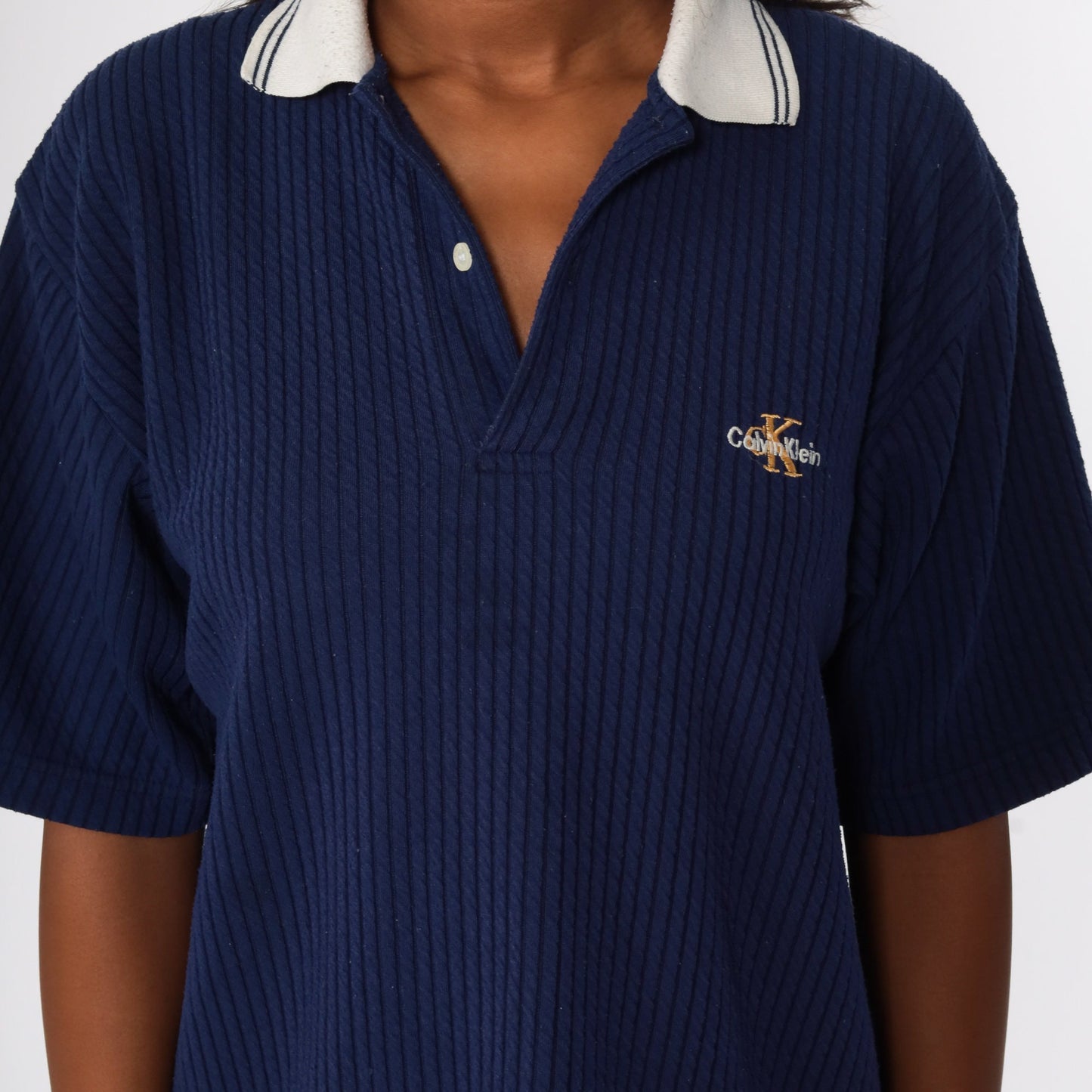 Calvin Klein 90s Polo Shirt Navy Blue Cotton Blend Large