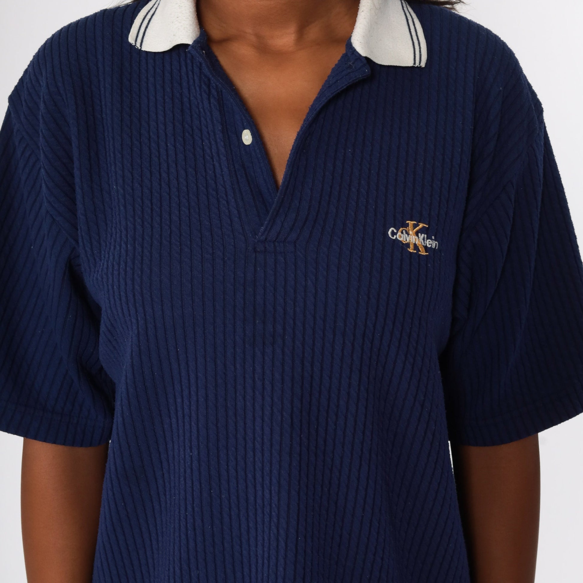 Calvin Klein 90s Polo Shirt Navy Blue Cotton Blend Large