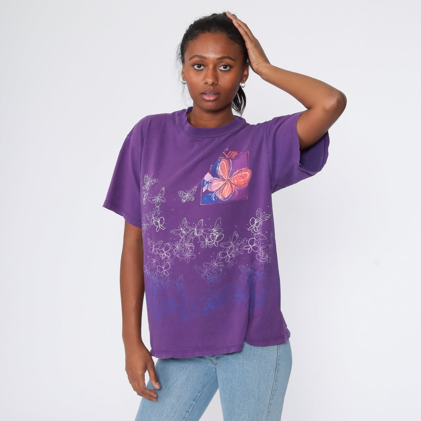 90s Reno Nevada Butterfly Graphic T-Shirt Purple Cotton Medium