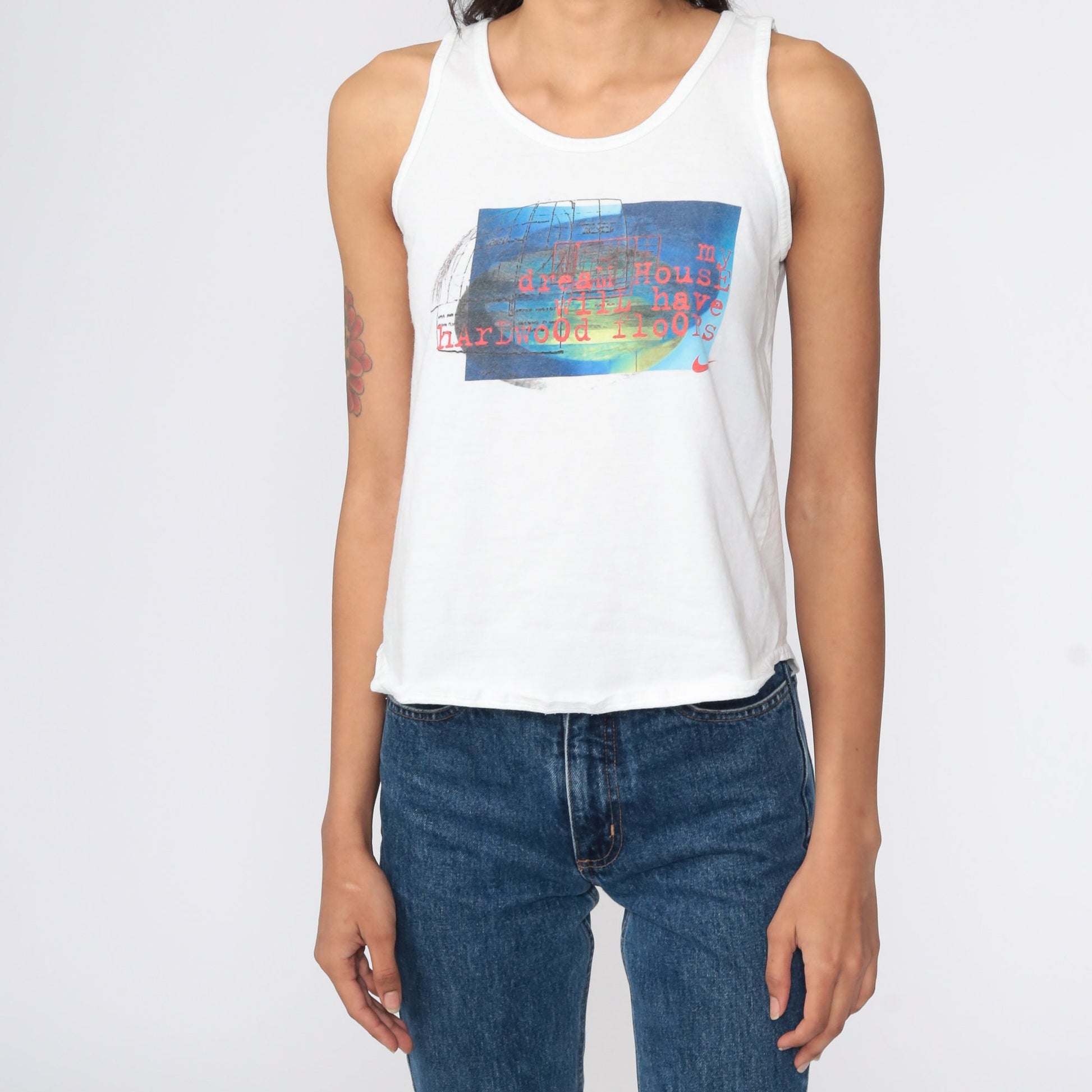 80s Nike Basketball Tank Top White Cotton Athletic Singlet Extra Small
