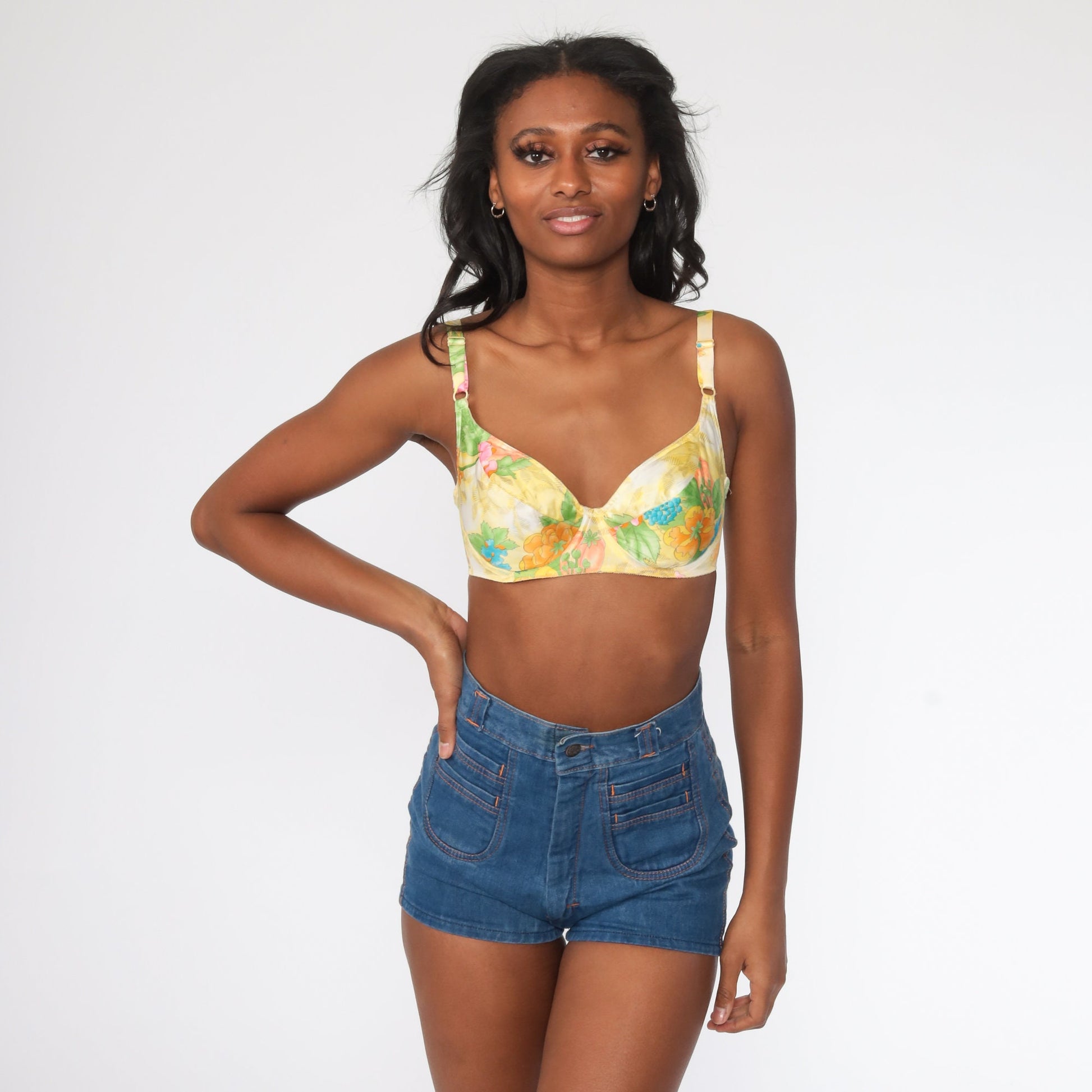 Vanity Fair 70s Floral Bra 34C Tropical Print Vintage Lingerie