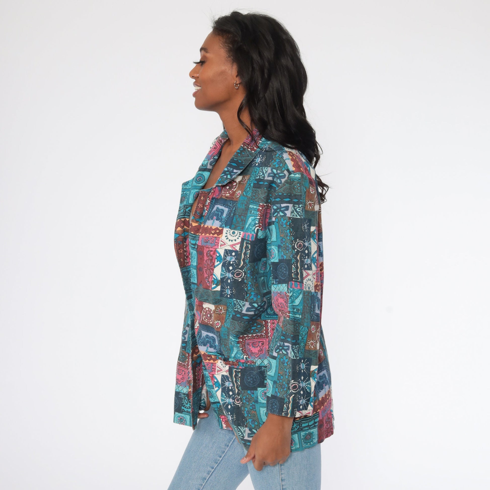 90s Blair Patchwork Floral Blazer Blue Extra Large XXL