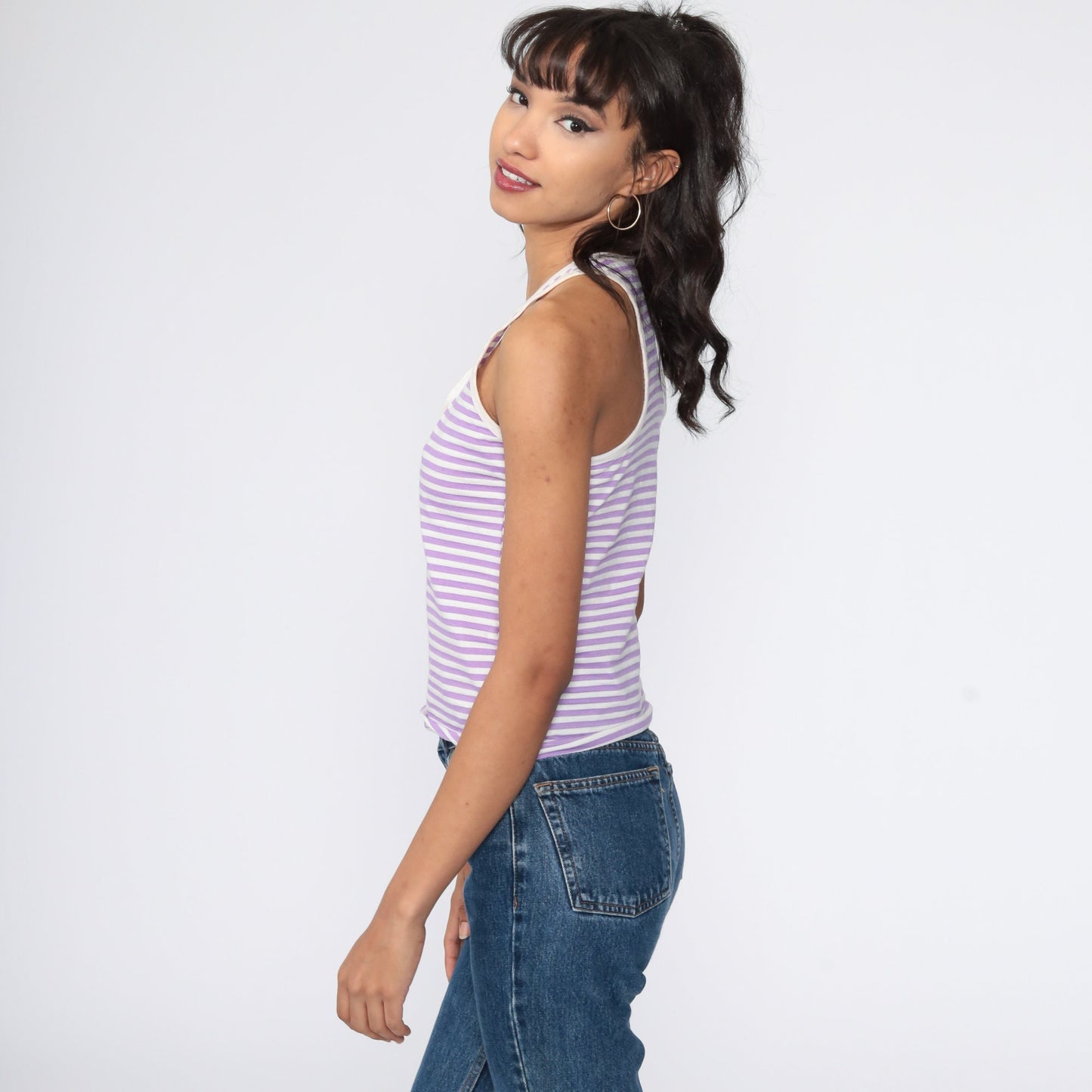Y2K Lavender Striped Racerback Tank Top 00s Sleeveless Small S