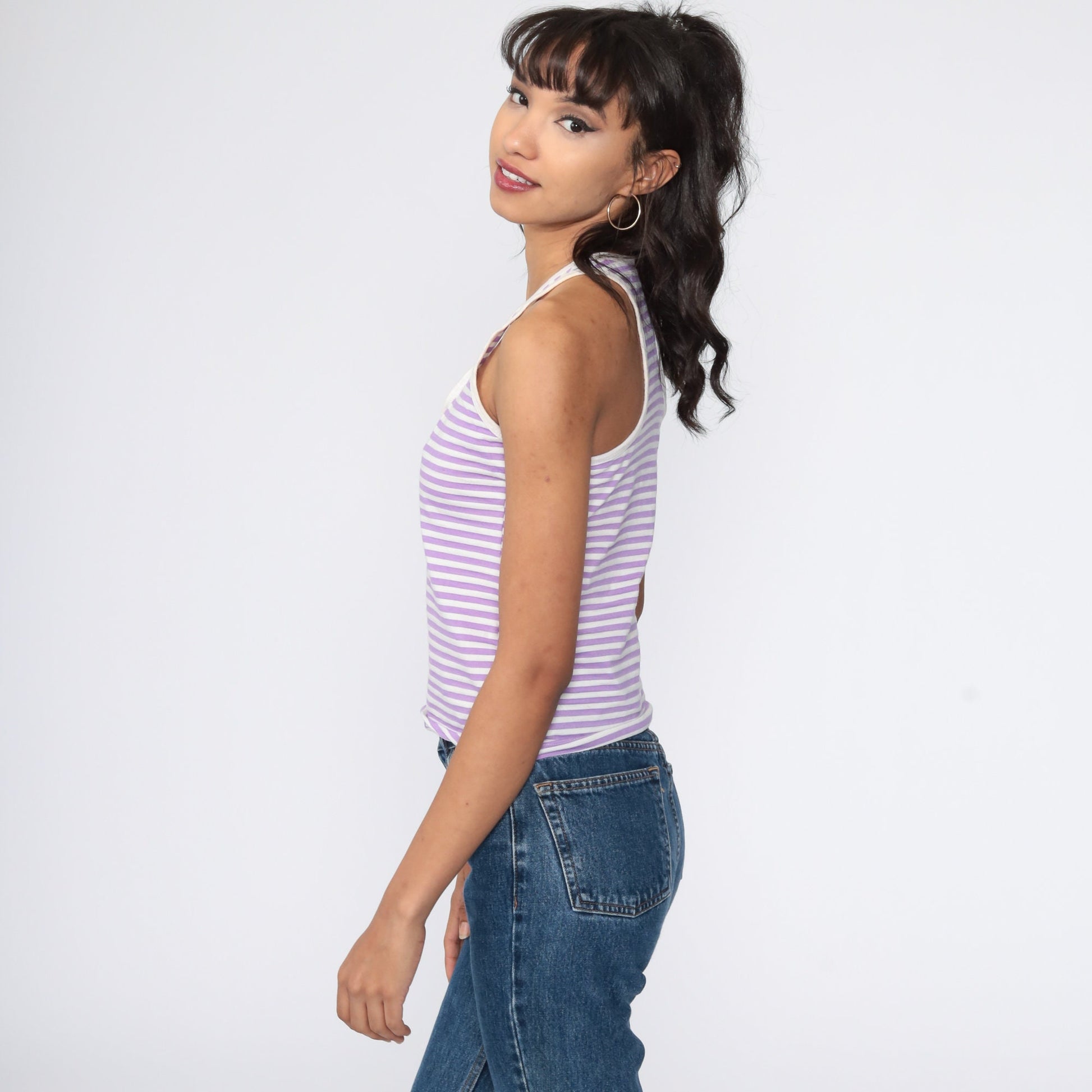 Y2K Lavender Striped Racerback Tank Top 00s Sleeveless Small S