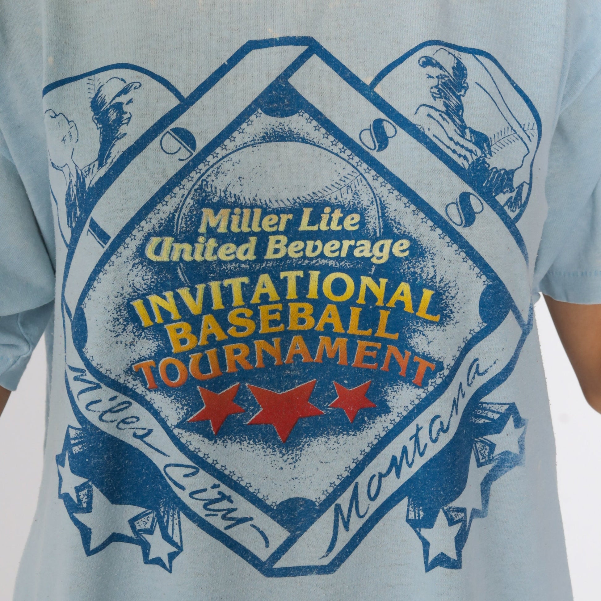 1988 Miles City Montana Baseball Tournament Miller Lite Graphic Tee Medium Large