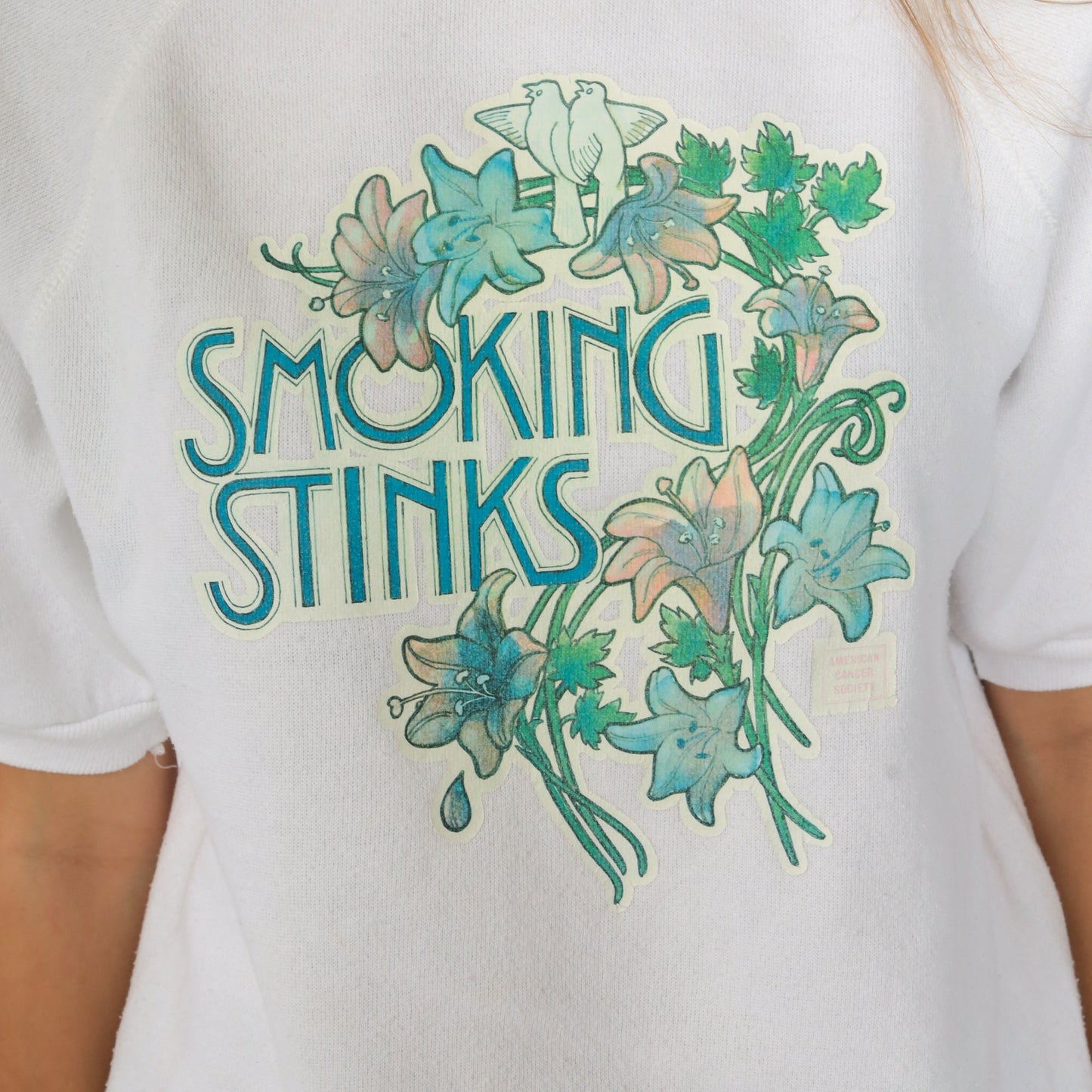 80s Smoking Stinks Graphic Sweatshirt Short Sleeve Raglan Small S