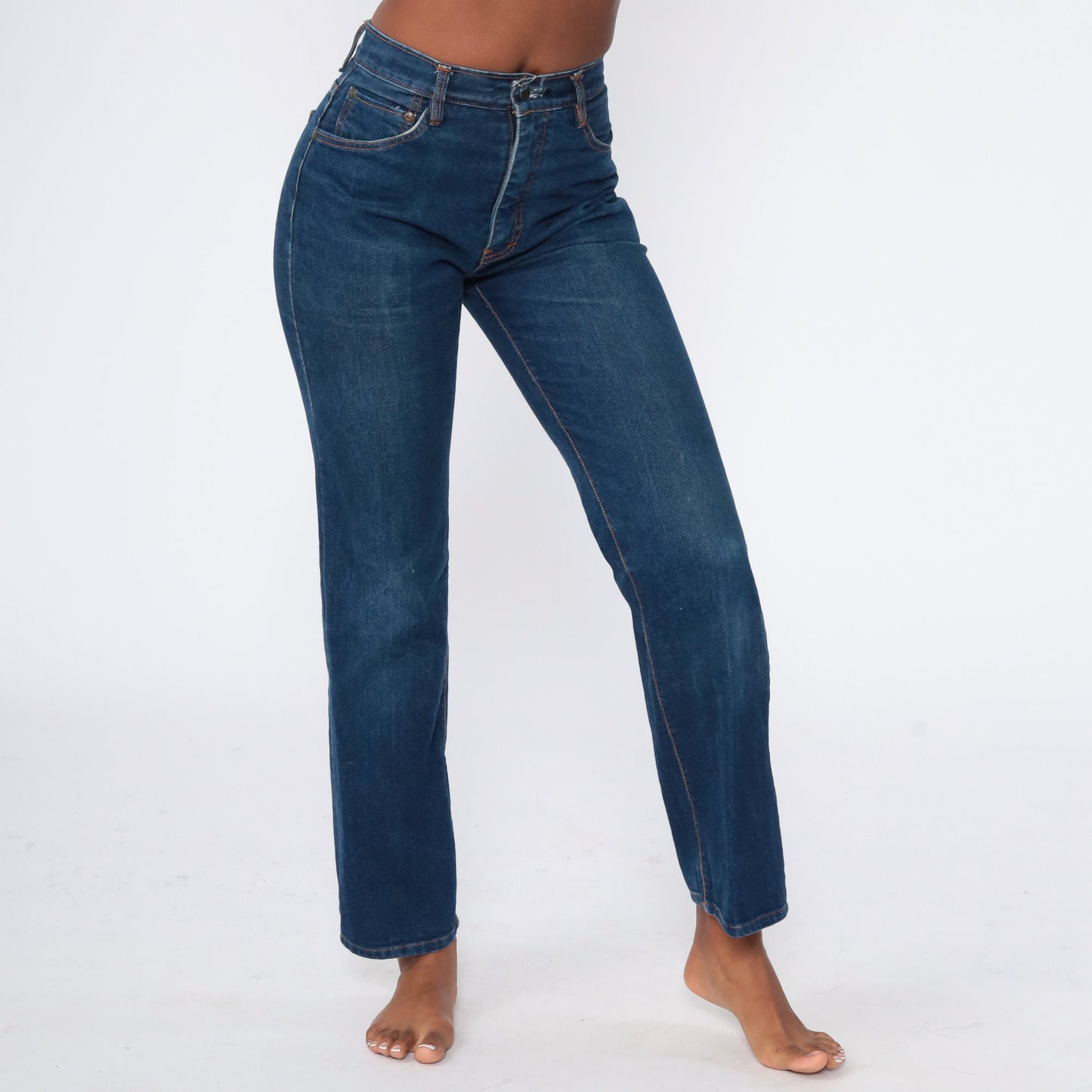 80s Big Stone Dark Blue High Waisted Bootcut Jeans Small 26