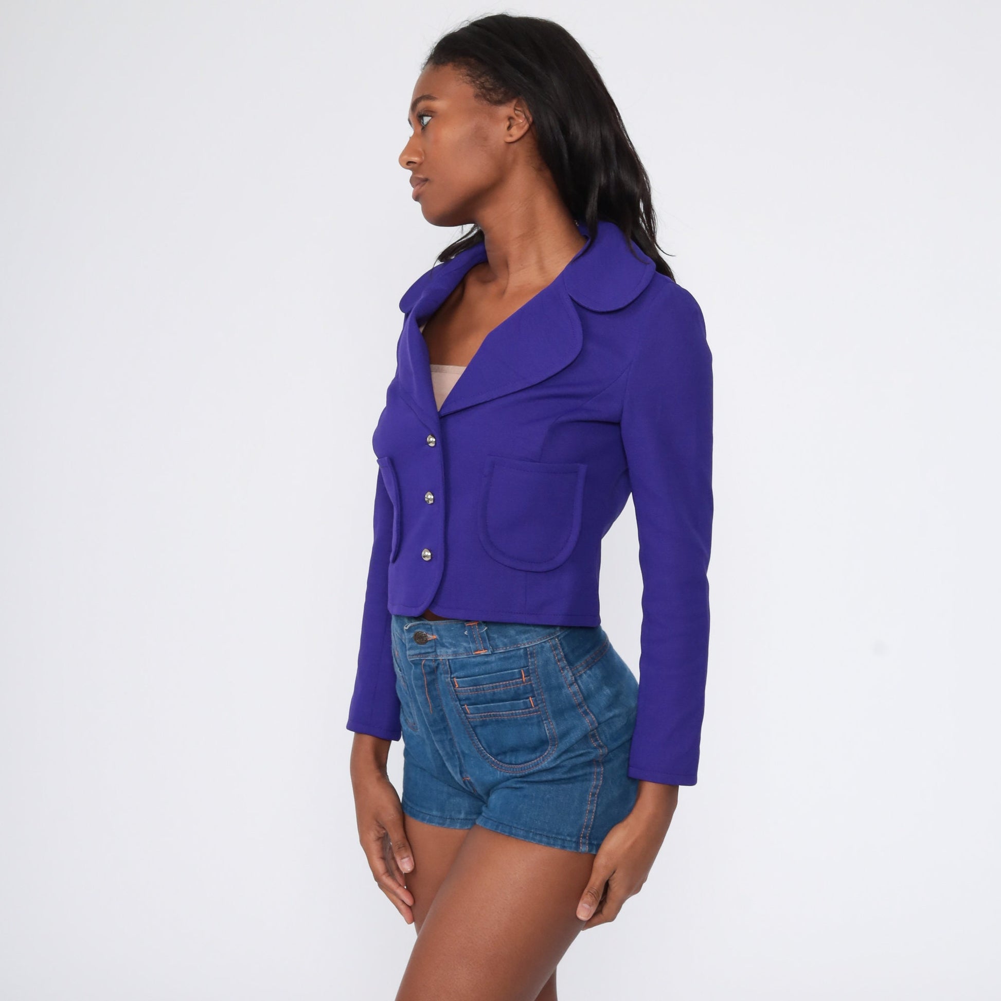 60s Butte Knit Cropped Jacket Purple Button Up Extra Small