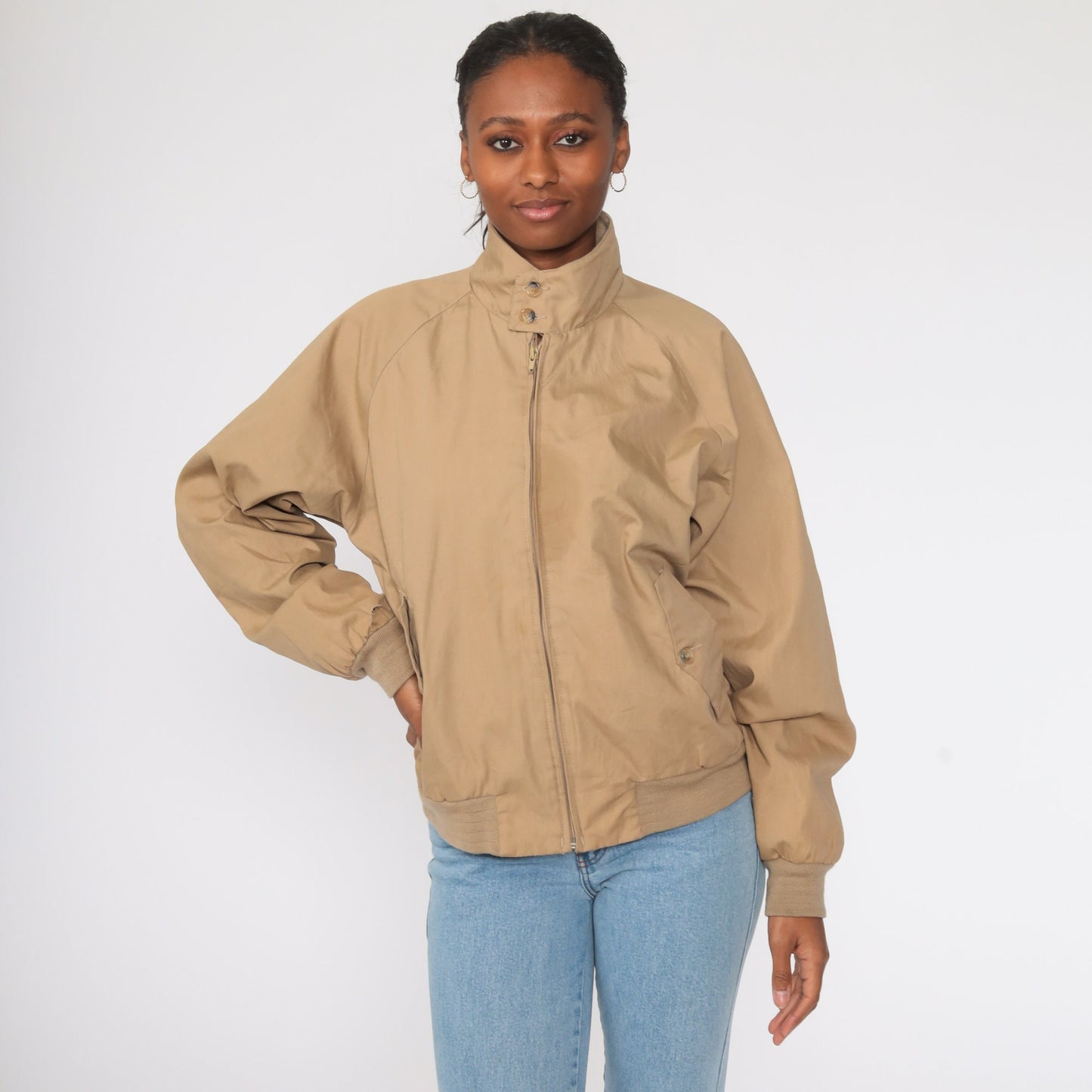 1970s Tan Zip Raglan Windbreaker Jacket Medium Large