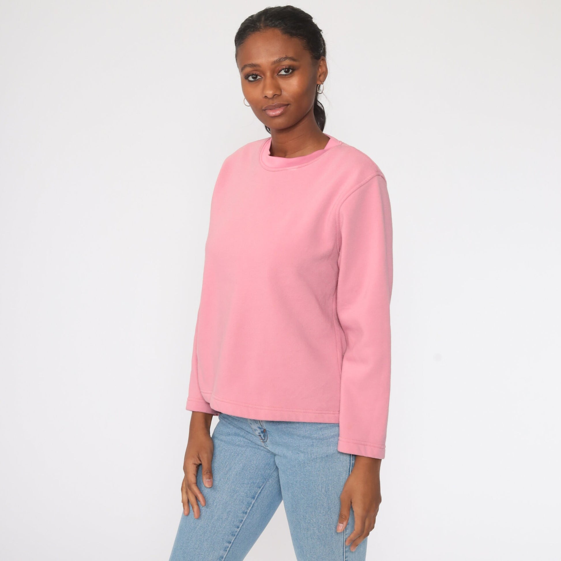 90s Pink Crewneck Sweatshirt Plain Cotton Pullover Medium
