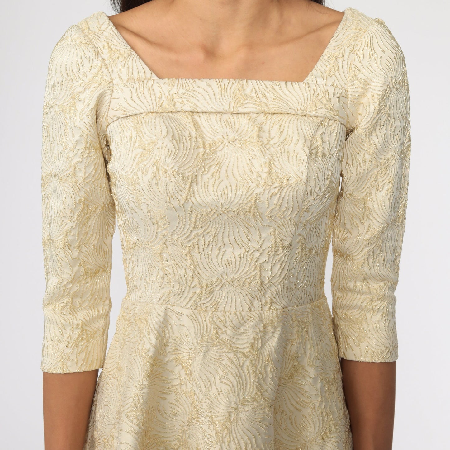 1960s Gold Brocade Mini Dress Fit and Flare Cocktail Party Extra Small XS