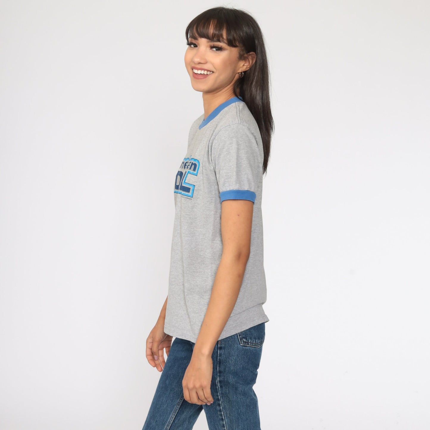00s American Idol Ringer Tee Grey Graphic T-Shirt Small S