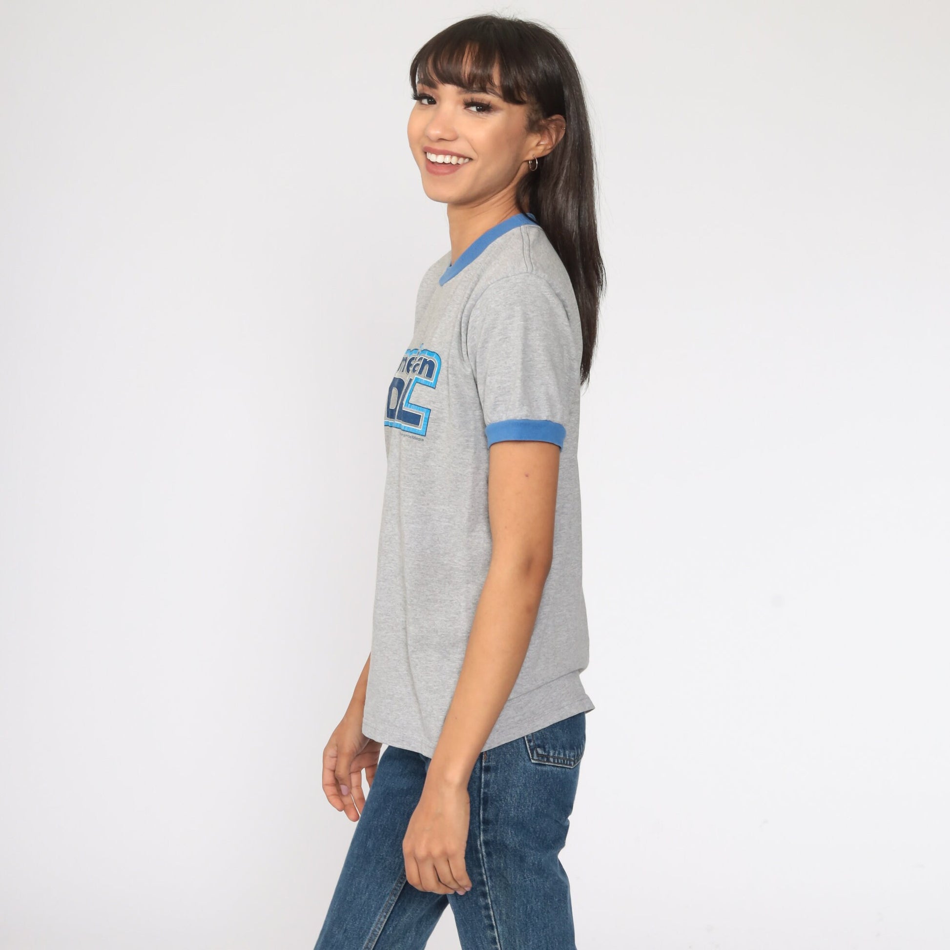 00s American Idol Ringer Tee Grey Graphic T-Shirt Small S