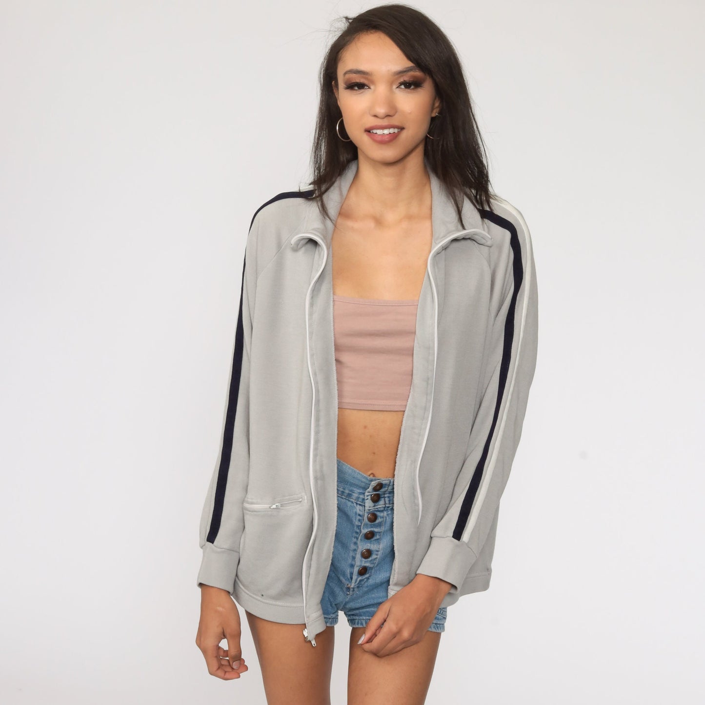 80s Oshman Track Jacket Grey Raglan Zip-Up Warmup Large