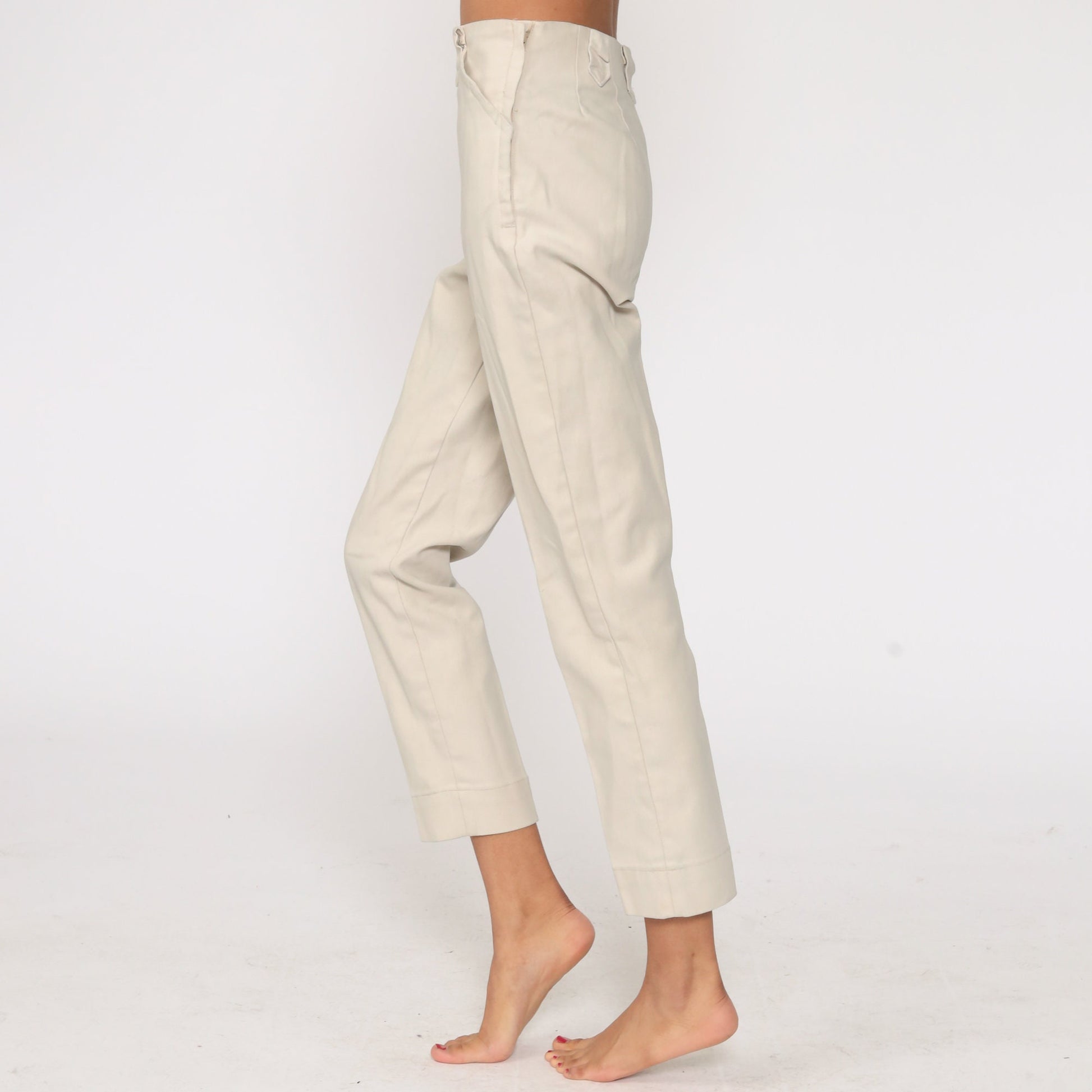 1960s Lee Frontier Lady Beige Denim Ranch Jeans High Waist Side Zipper Extra Small