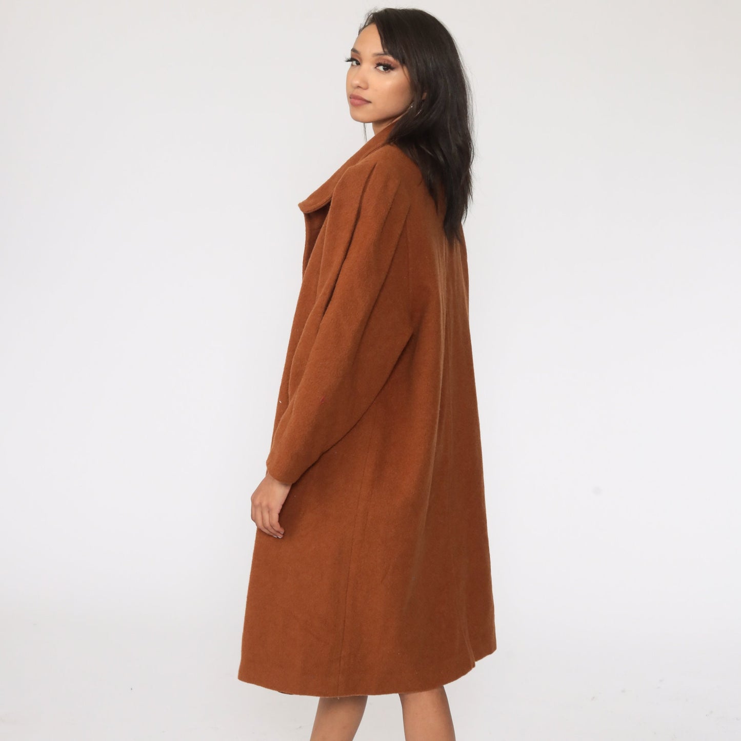 80s Brown Wool Coat Puff Sleeve Single Button Neck Extra Large