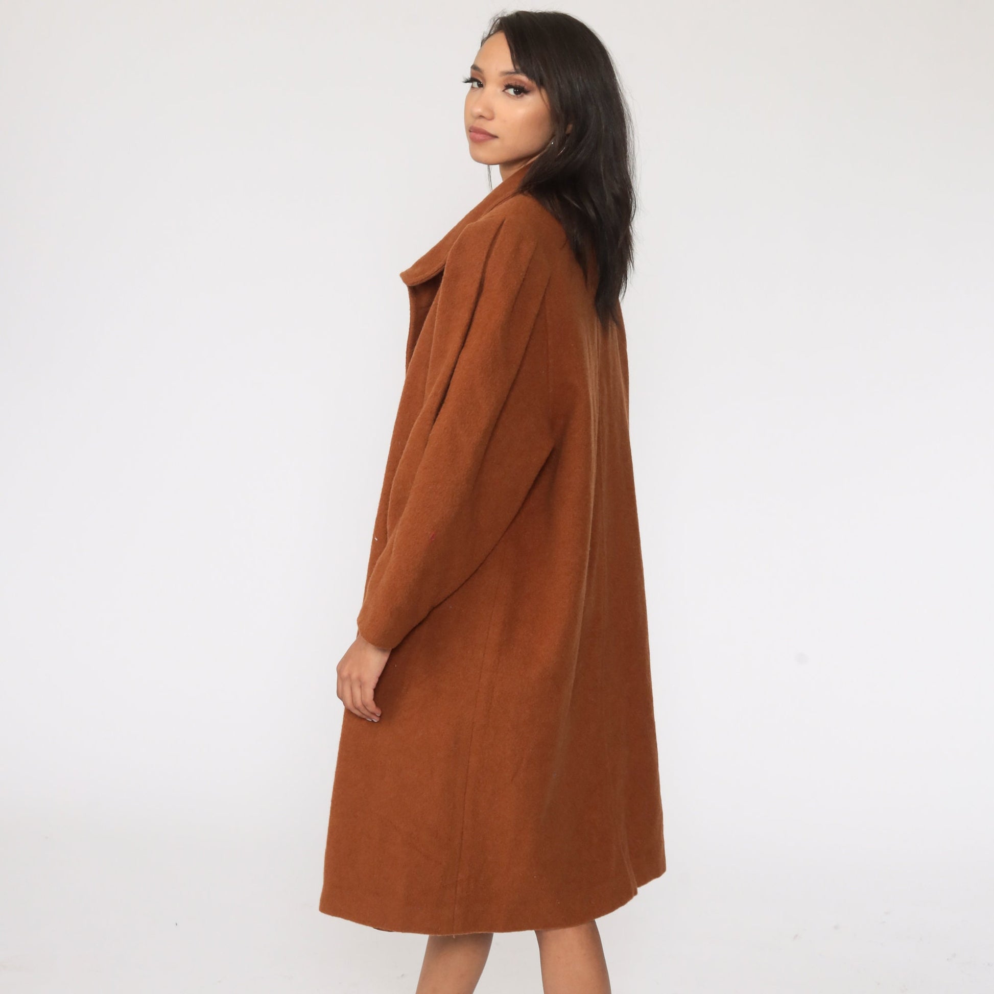 80s Brown Wool Coat Puff Sleeve Single Button Neck Extra Large