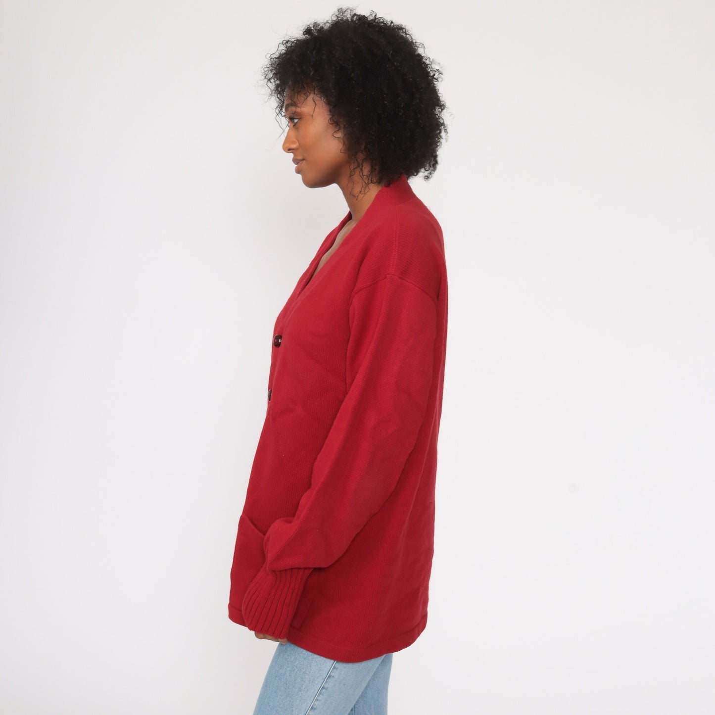 Champion Burgundy Cardigan 1960s Knit Button-Up Unisex Large