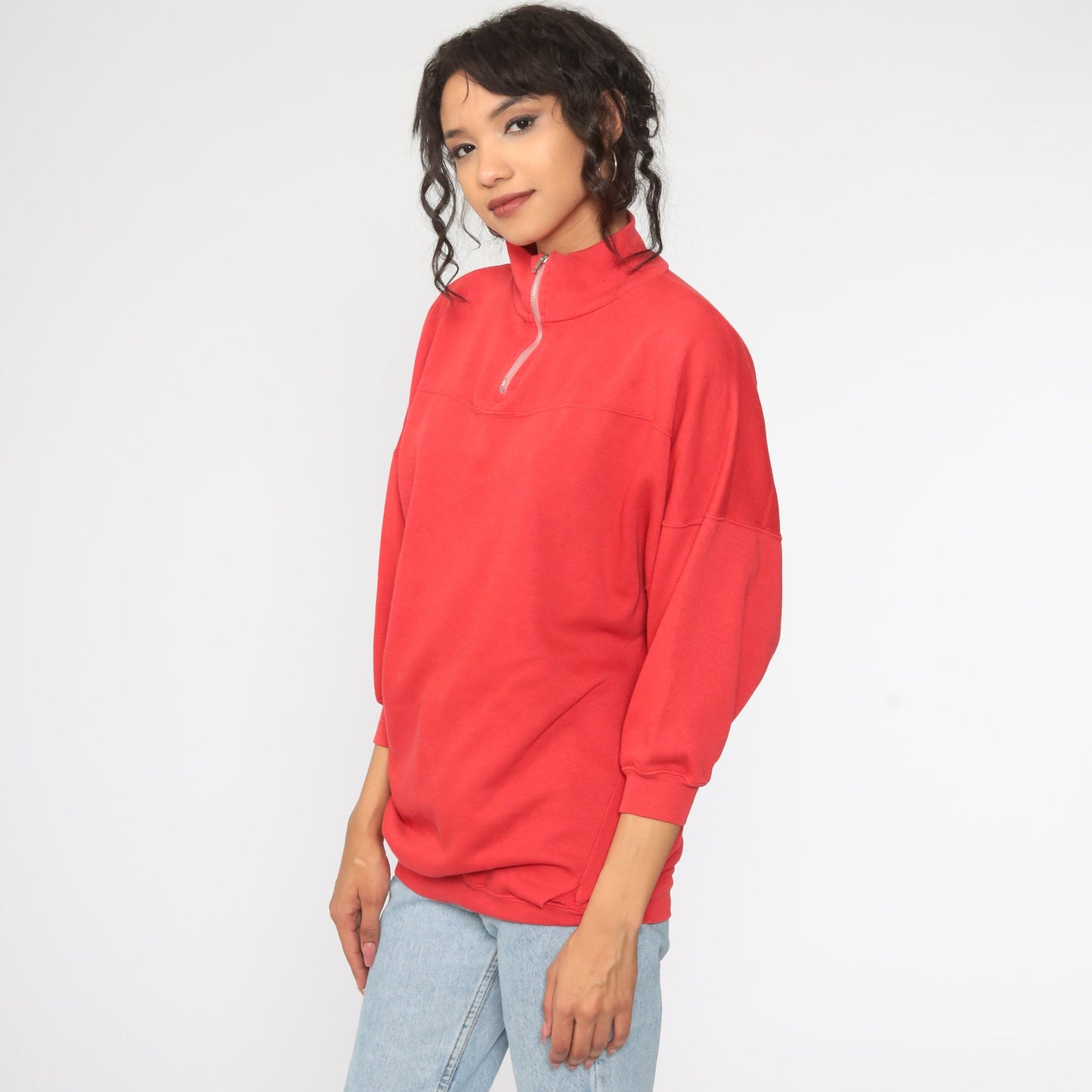 90s Red Quarter Zip Funnel Neck Sweatshirt Pullover Large L