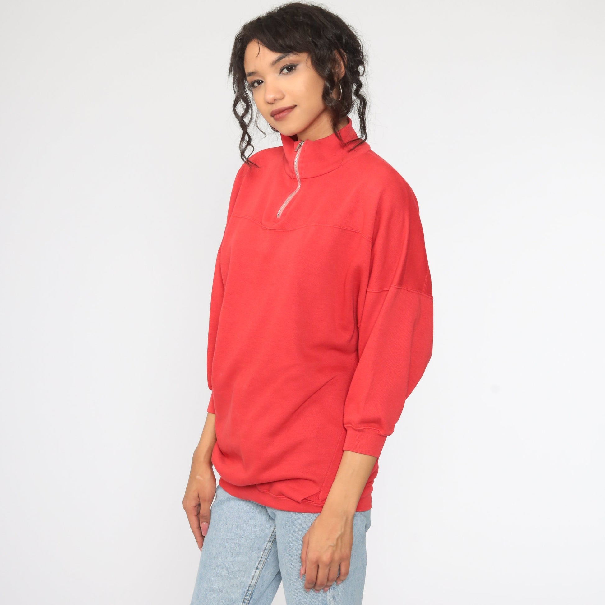 90s Red Quarter Zip Funnel Neck Sweatshirt Pullover Large L