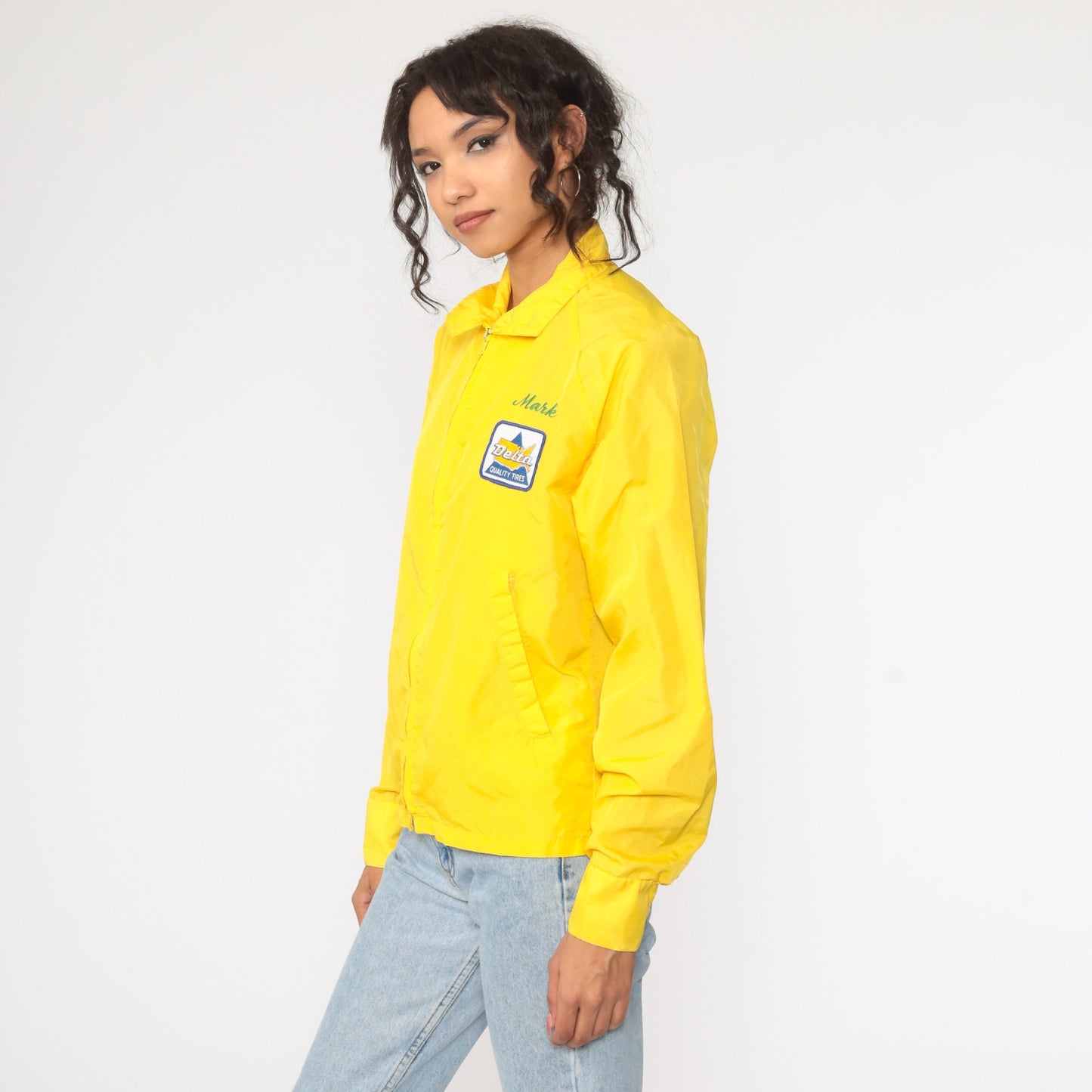 70s Delta Tires Windbreaker Jacket Yellow Raglan Zip-Up Medium
