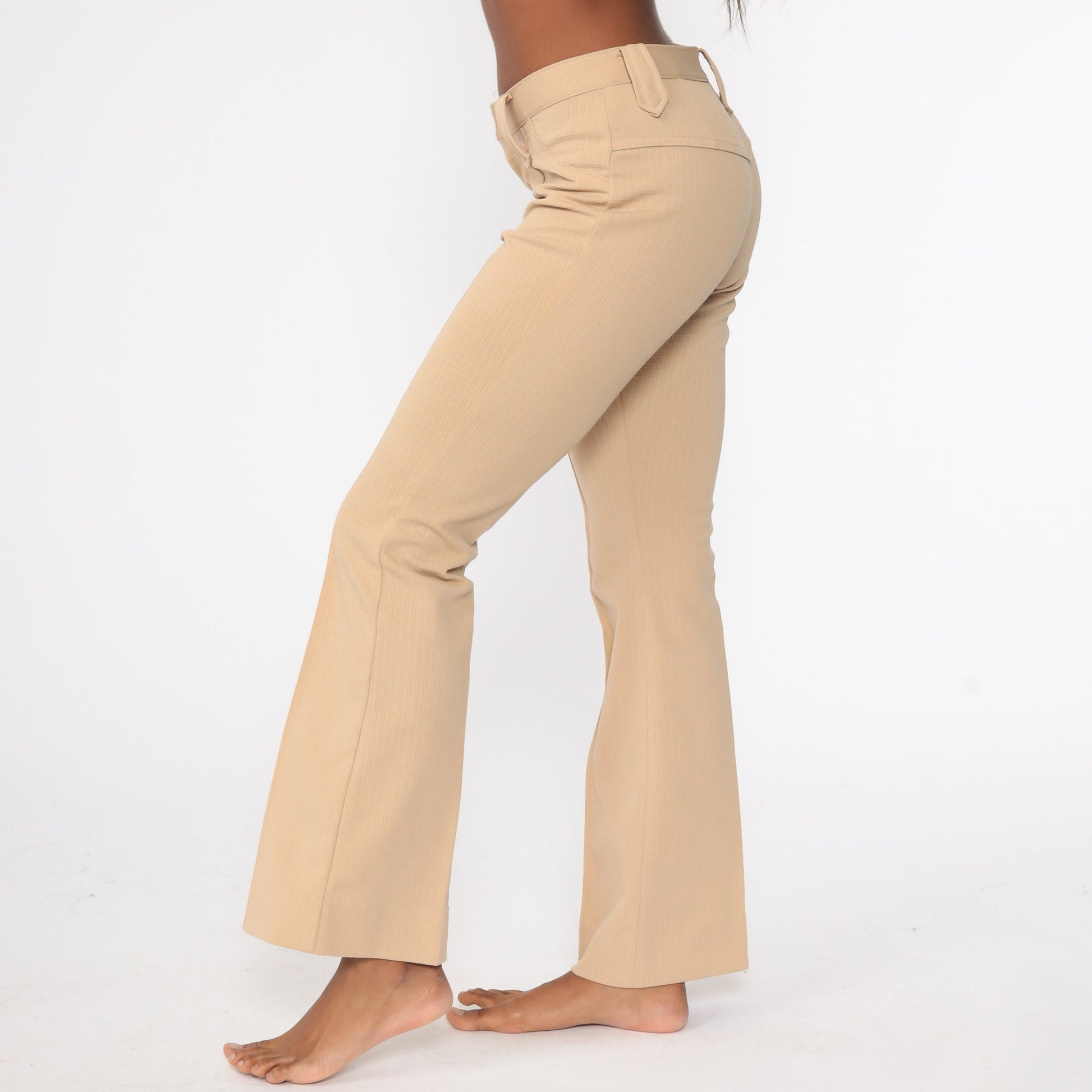 70s Tan Bell Bottom Pants High Waist Vintage Trousers Small 26