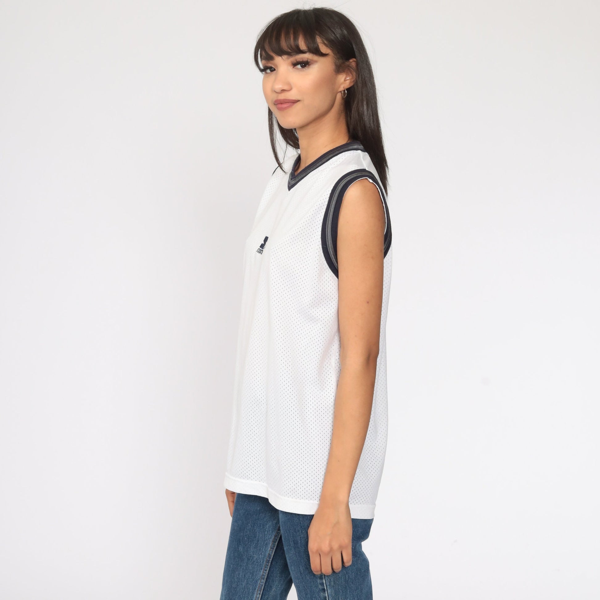 90s Starter Mesh Tank Top White Sports Jersey Small