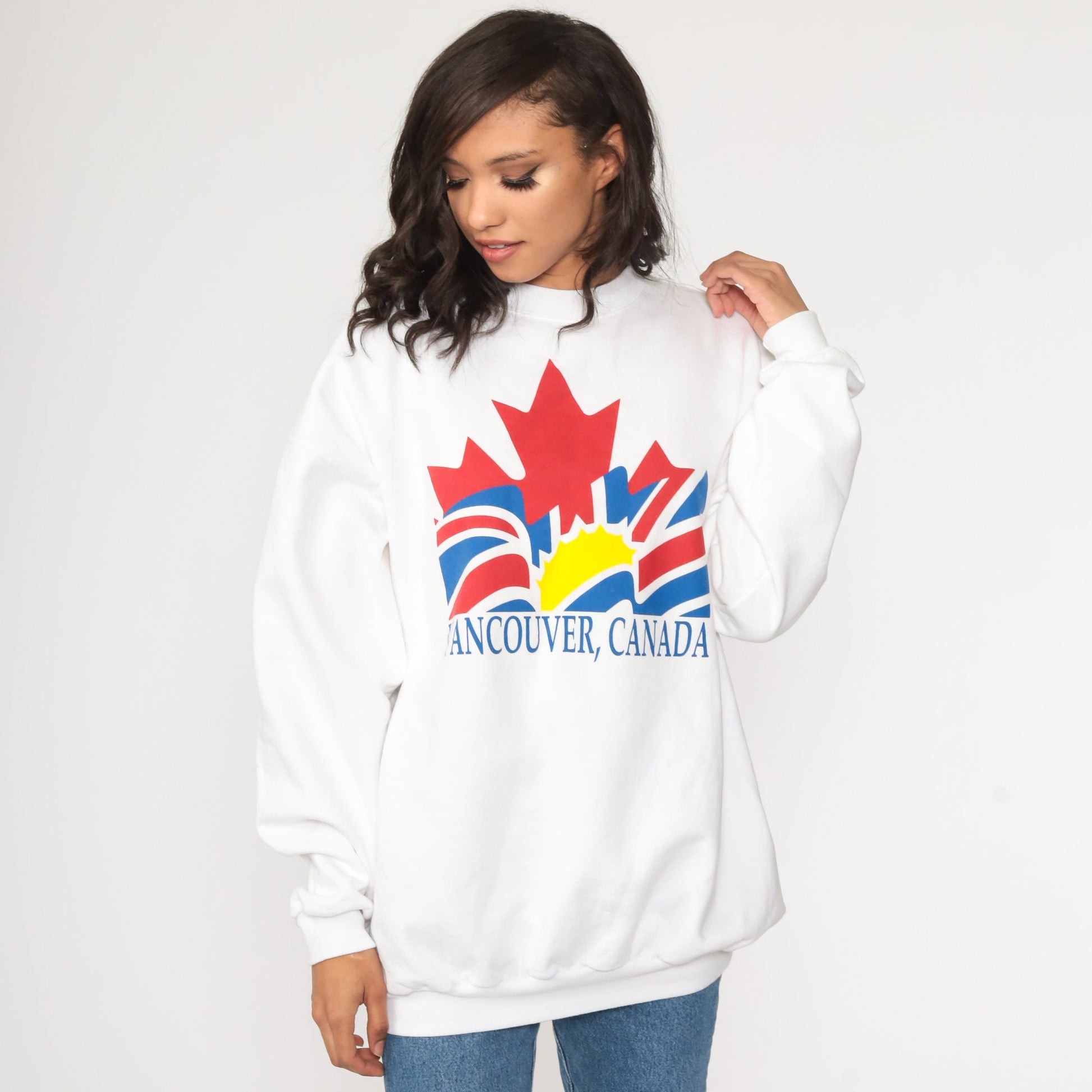 80s Vancouver British Columbia Flag Sweatshirt White Crewneck Extra Large XXL