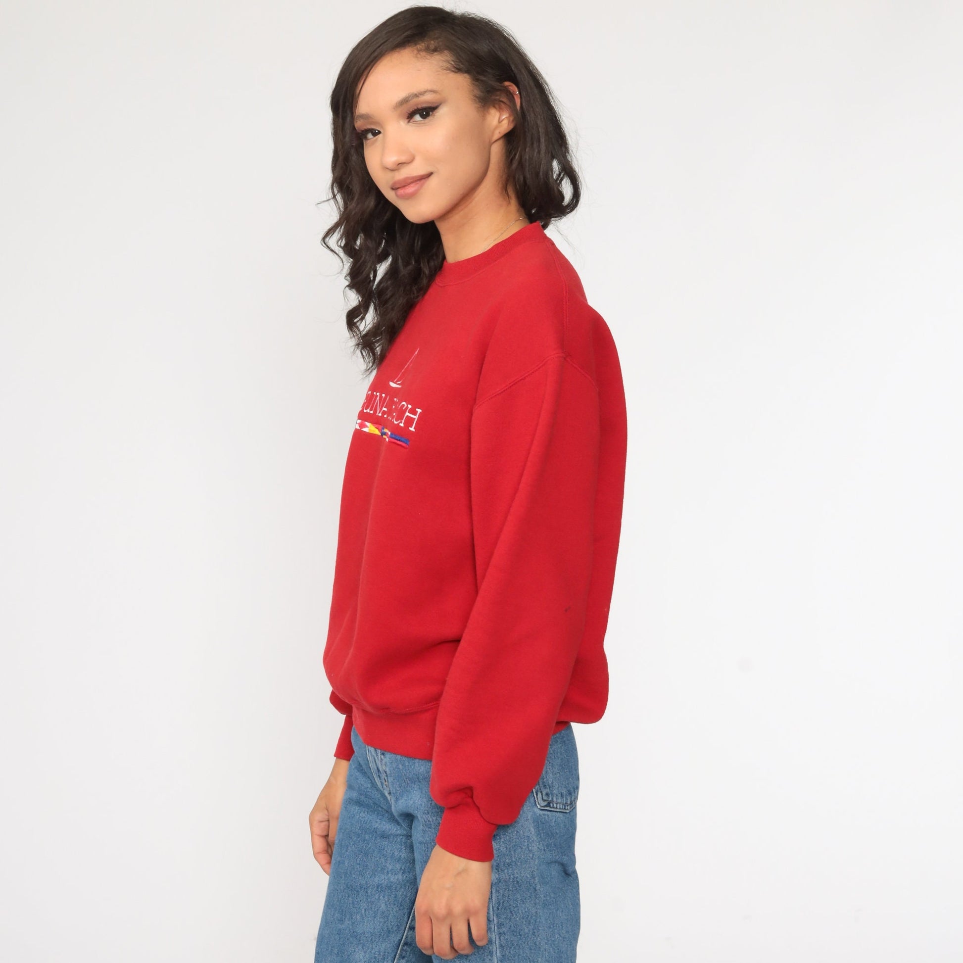 90s Laguna Beach Sailboat Sweatshirt Faded Red California Crewneck Medium