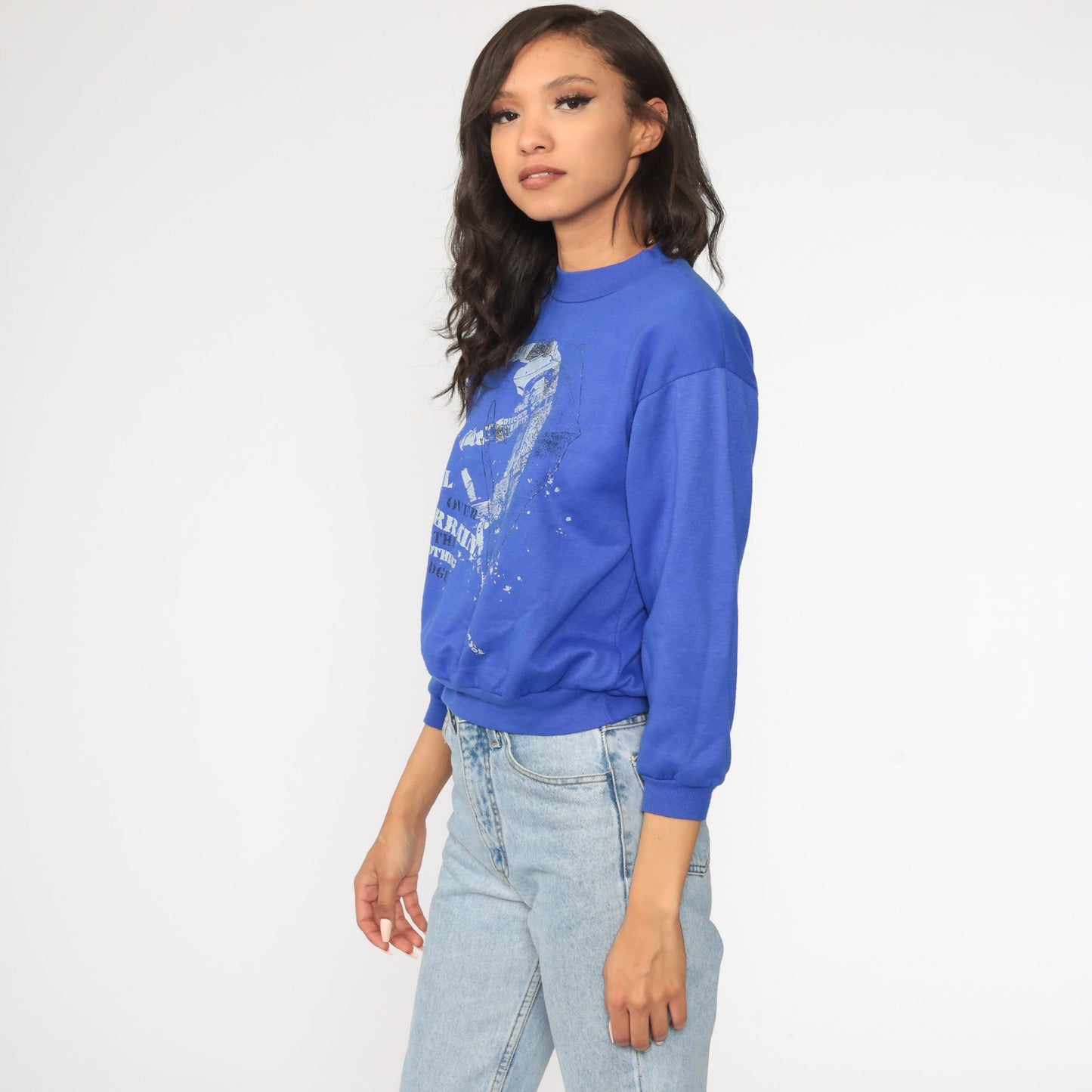 90s All Over Terrain Ski Graphic Sweatshirt Blue Crewneck Small