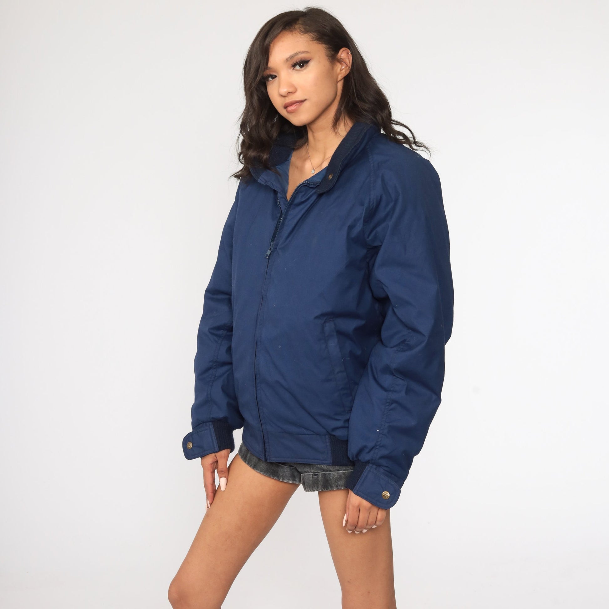 Eddie Bauer 80s Goose Down Bomber Jacket Navy Blue Men's Large