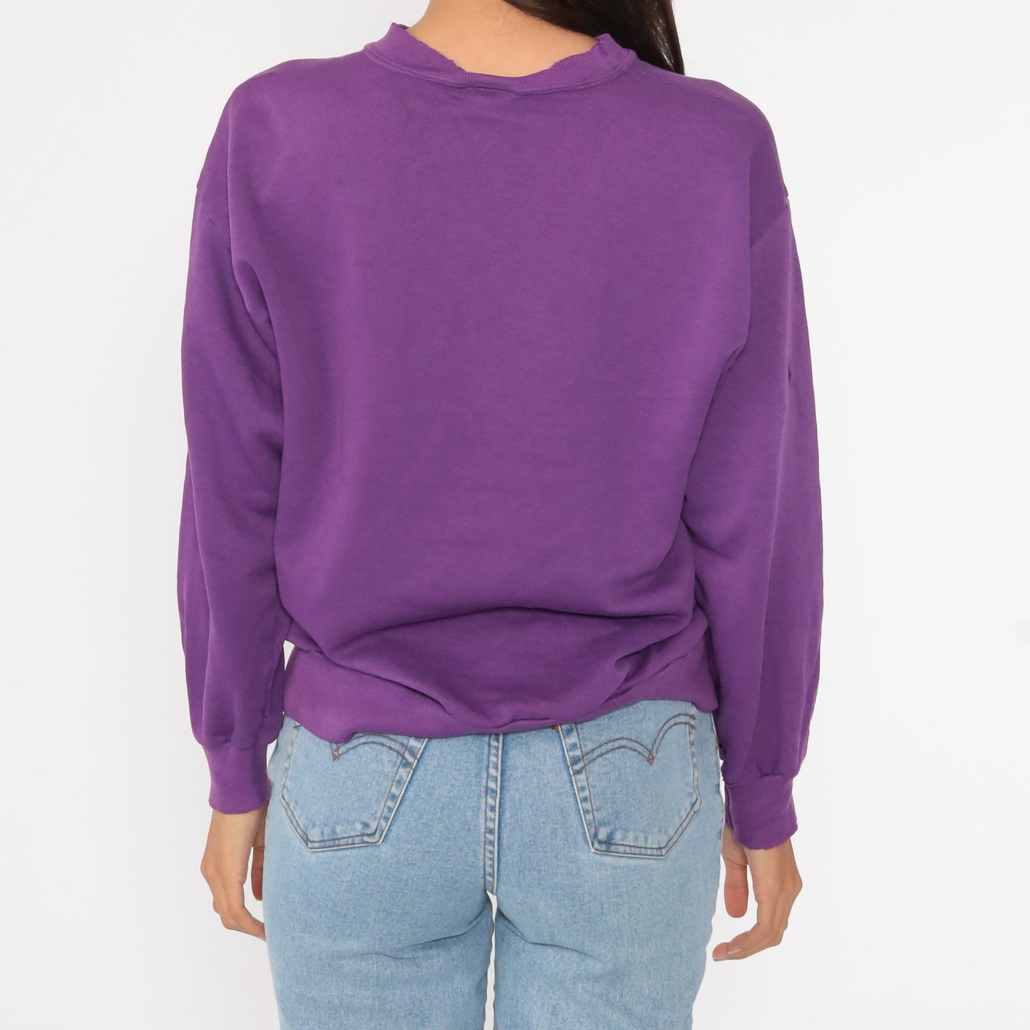 80s Purple Crewneck Sweatshirt Distressed Cotton Blend Medium