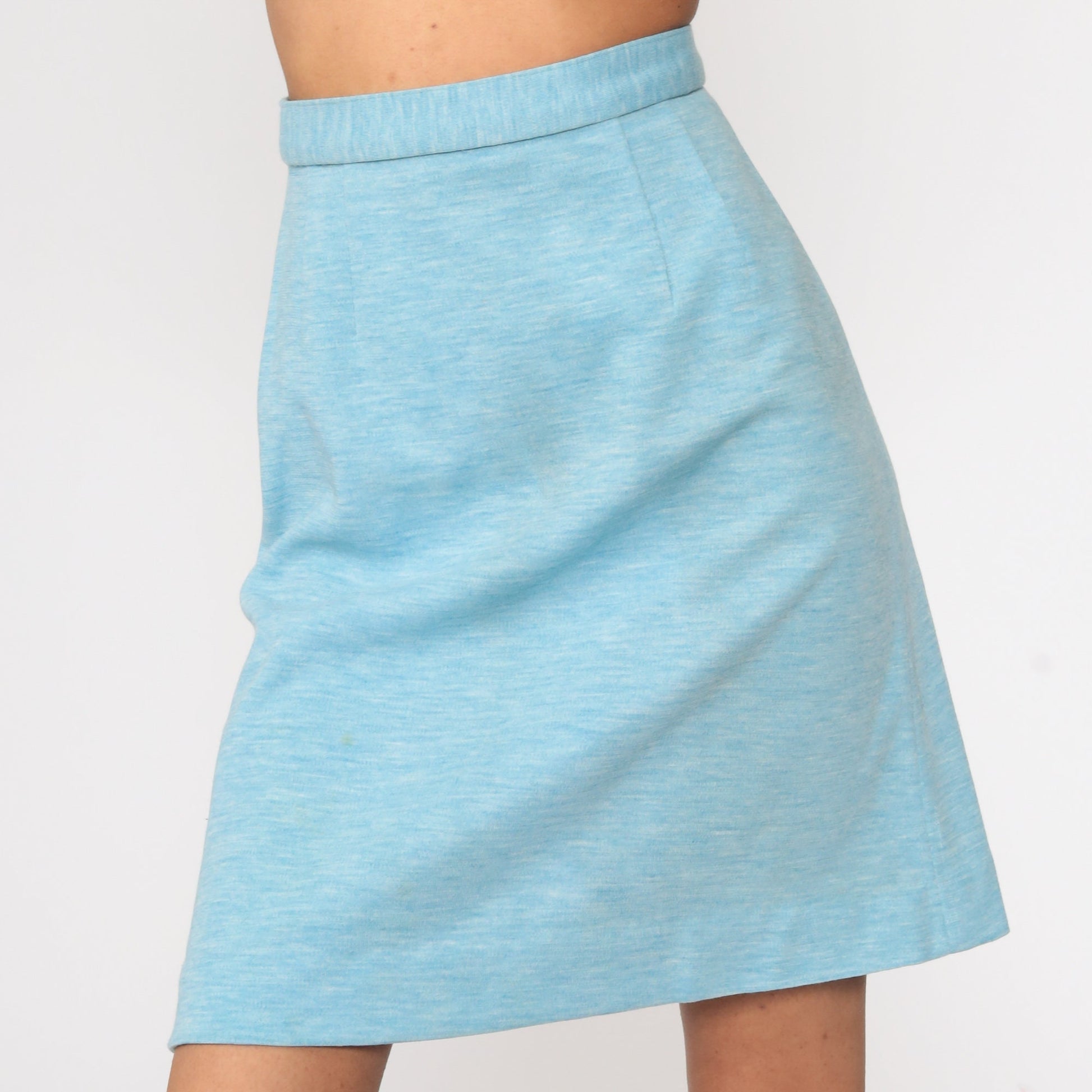 70s Heather Blue A-Line Mini Skirt High Waisted Rear Zip Extra Small
